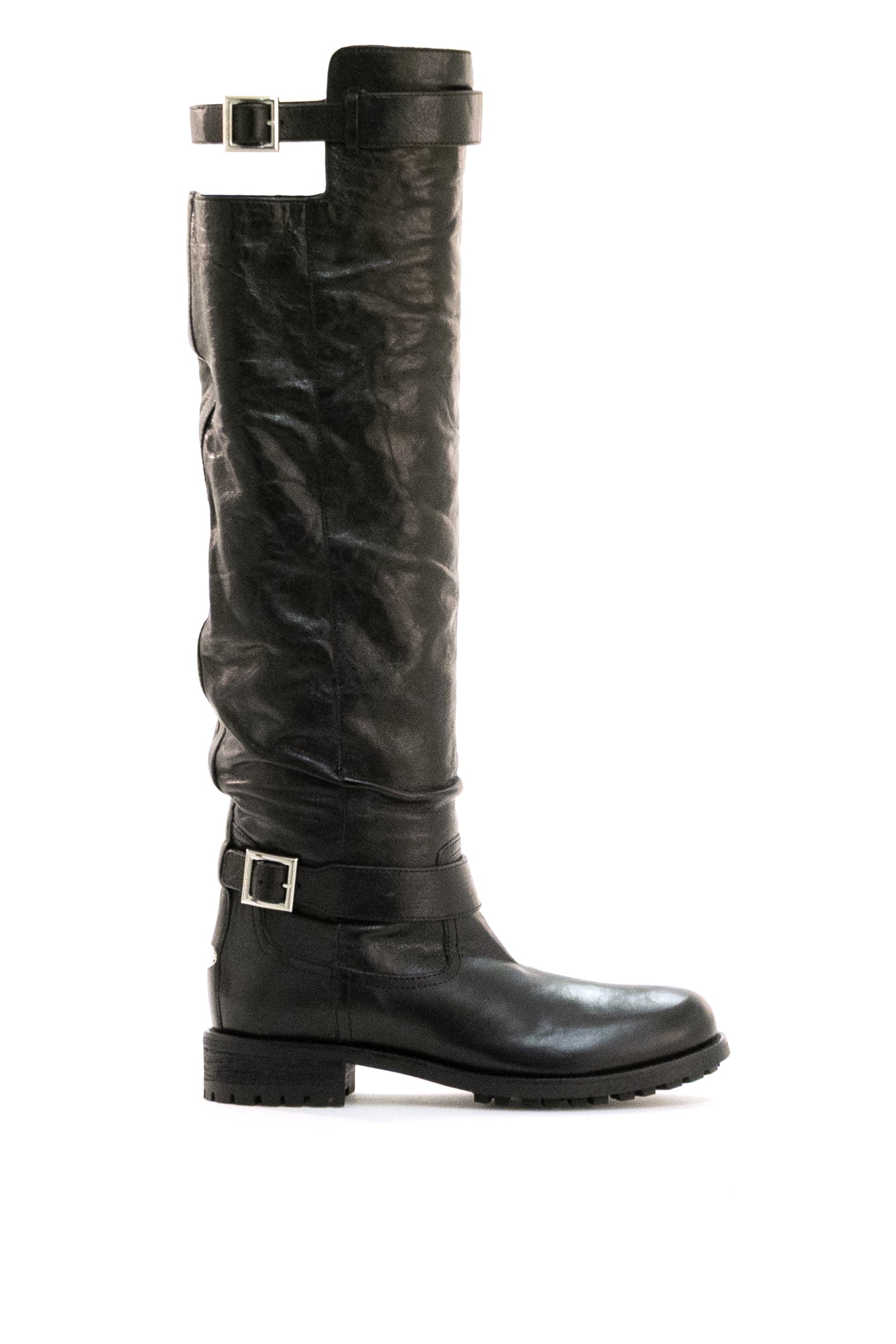 Jimmy Choo Stivali Biker in pelle d'agnello lucido di colore nero