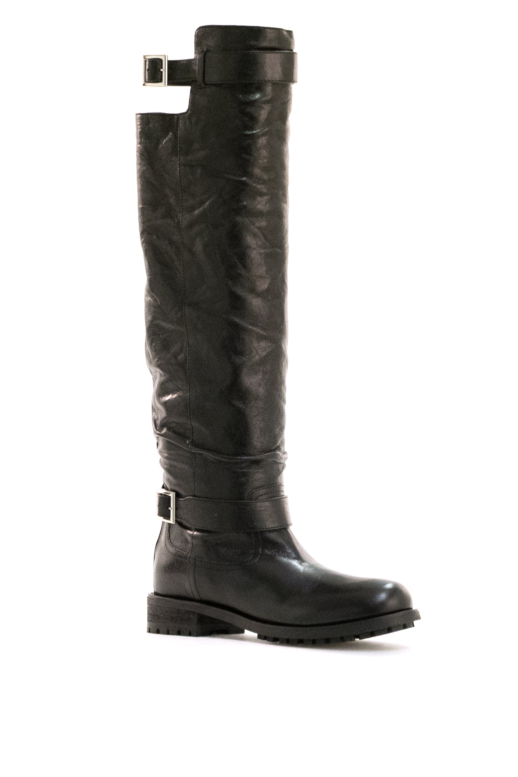 Jimmy Choo Stivali Biker in pelle d'agnello lucido di colore nero, view 2