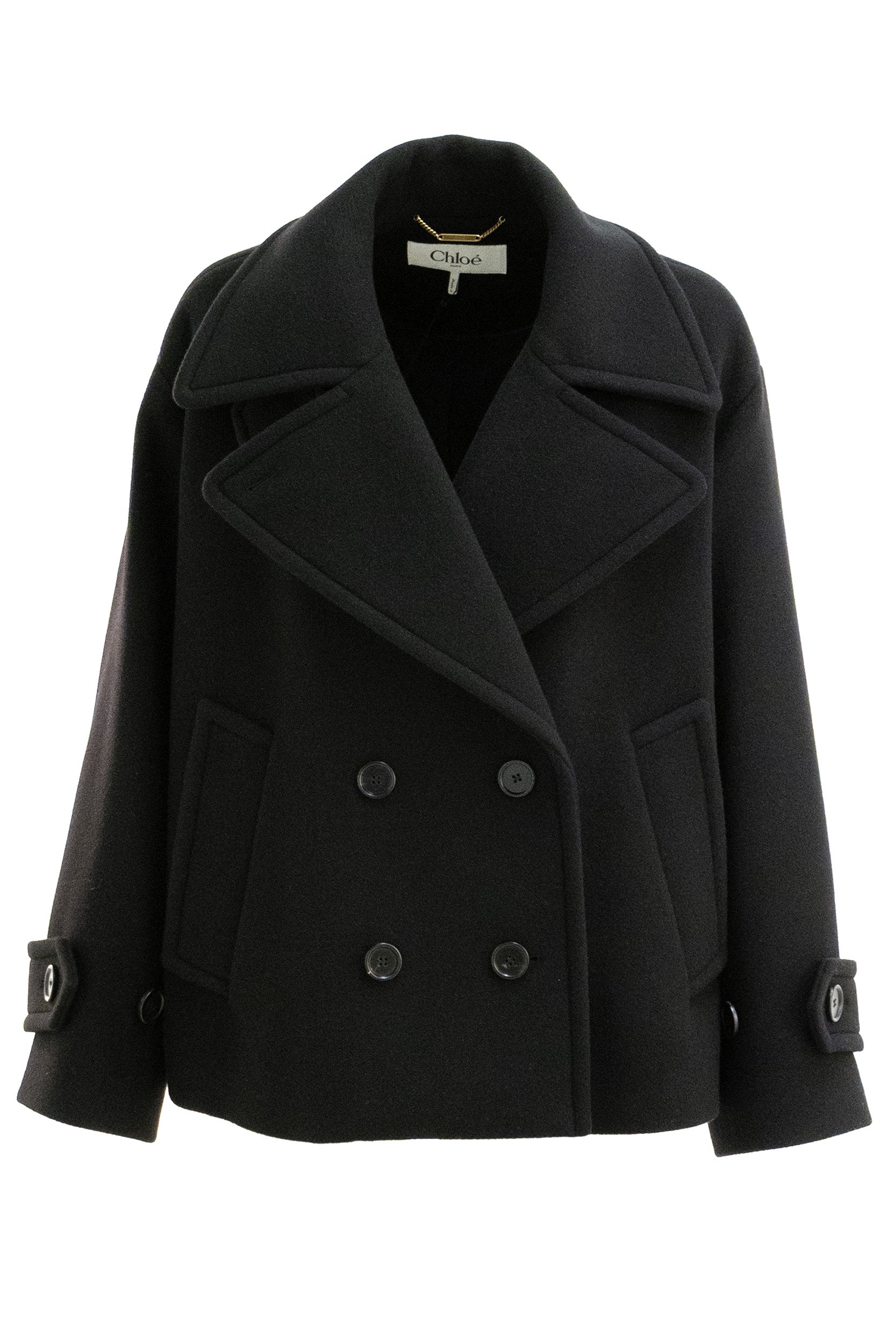 Chloé Cappotto corto oversize in lana di colore nero