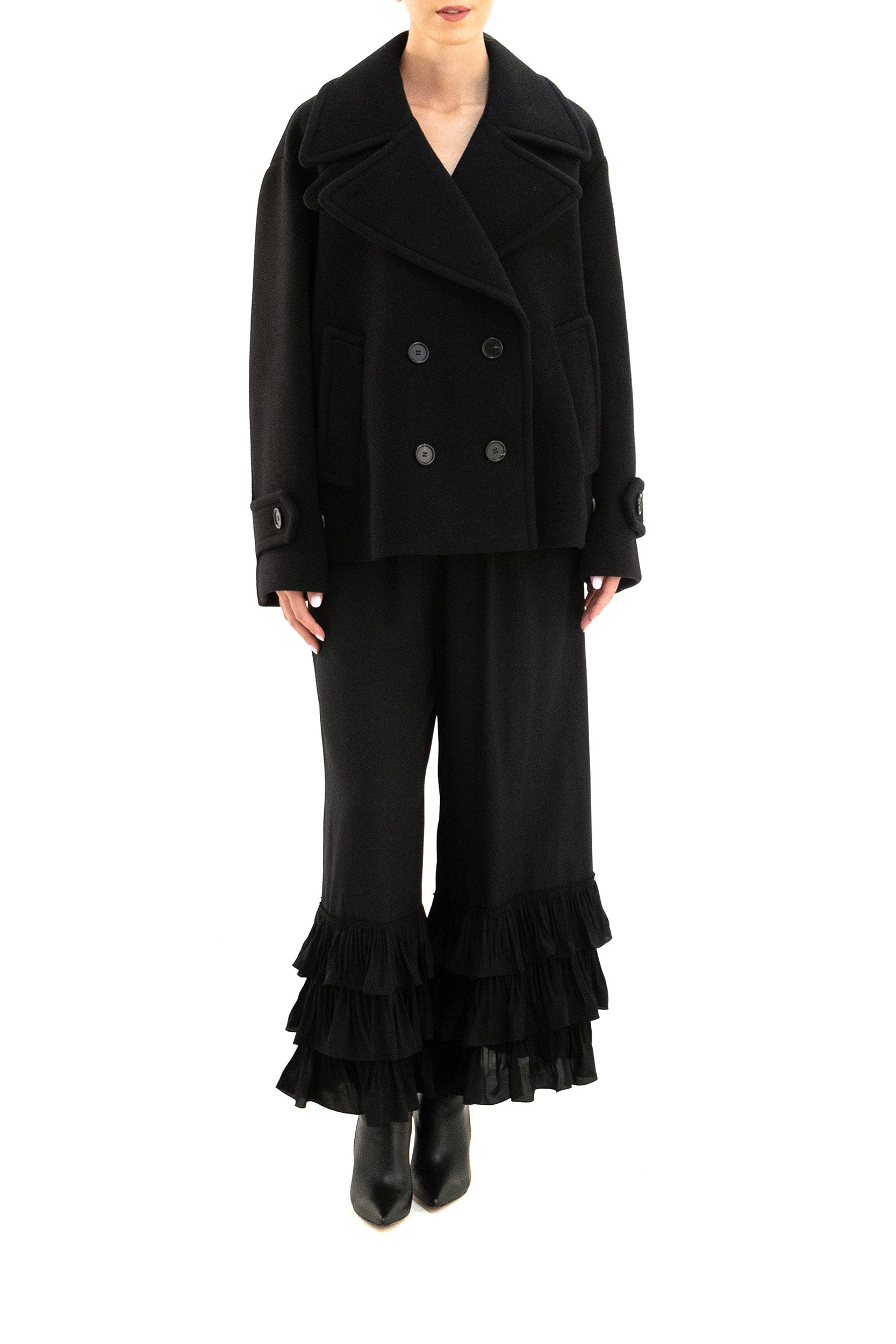Chloé Cappotto corto oversize in lana di colore nero, view 2