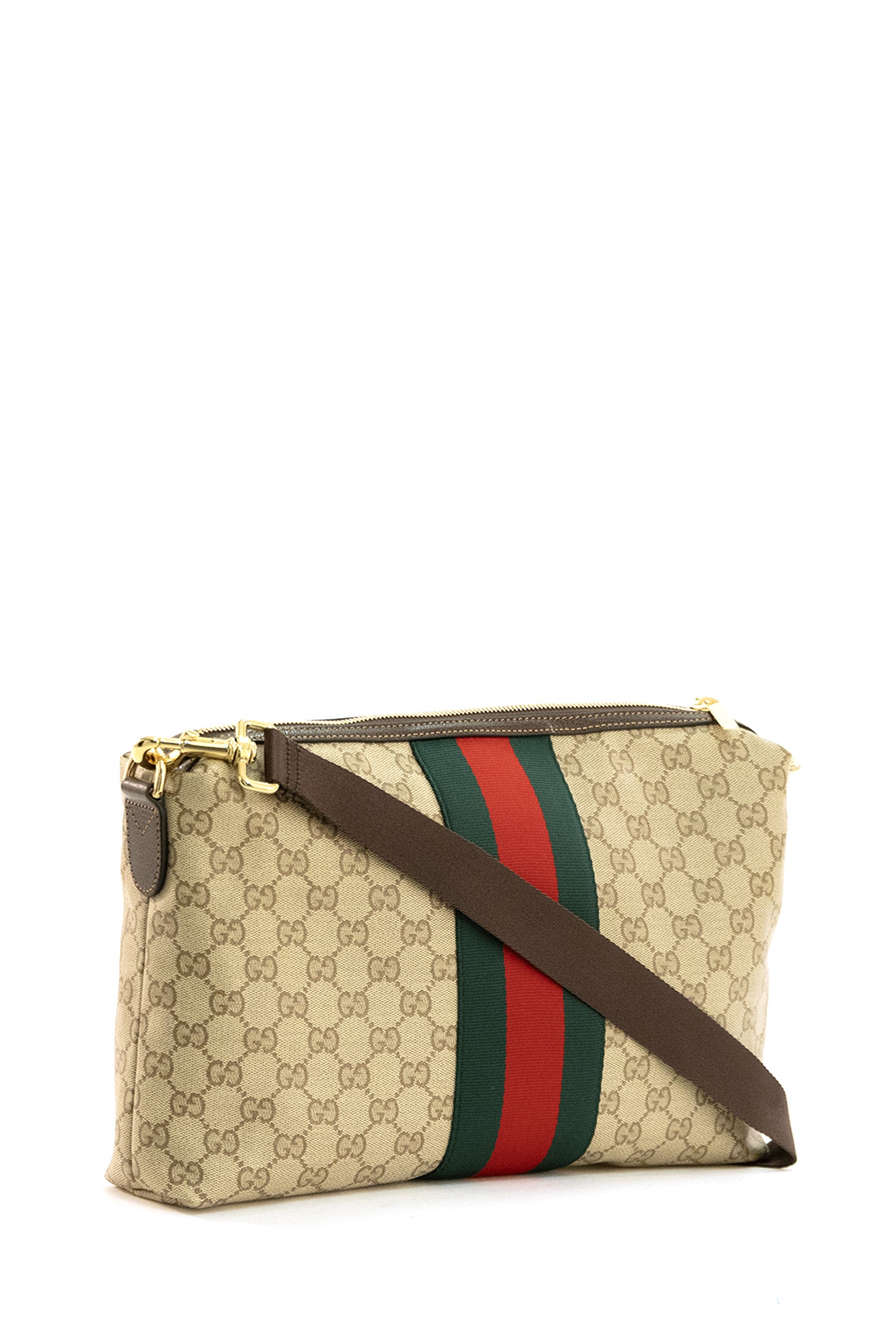 Gucci Borsa a tracolla in tessuto GG color sabbia e marrone, view 2