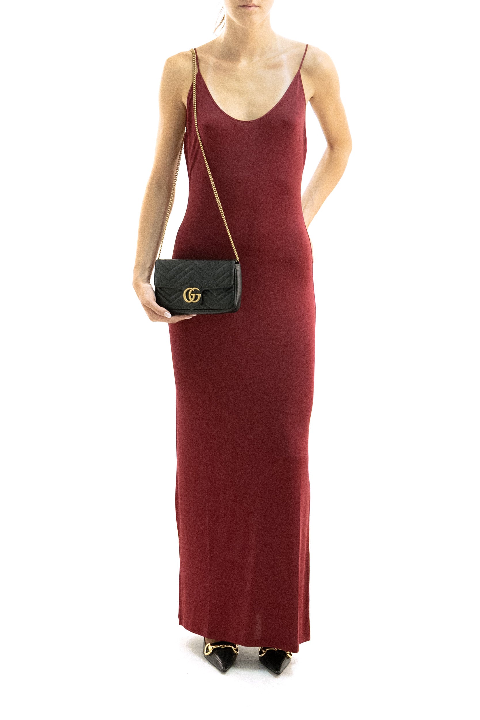 Saint Laurent Abito maxi in maglia di colore bordeaux, view 2
