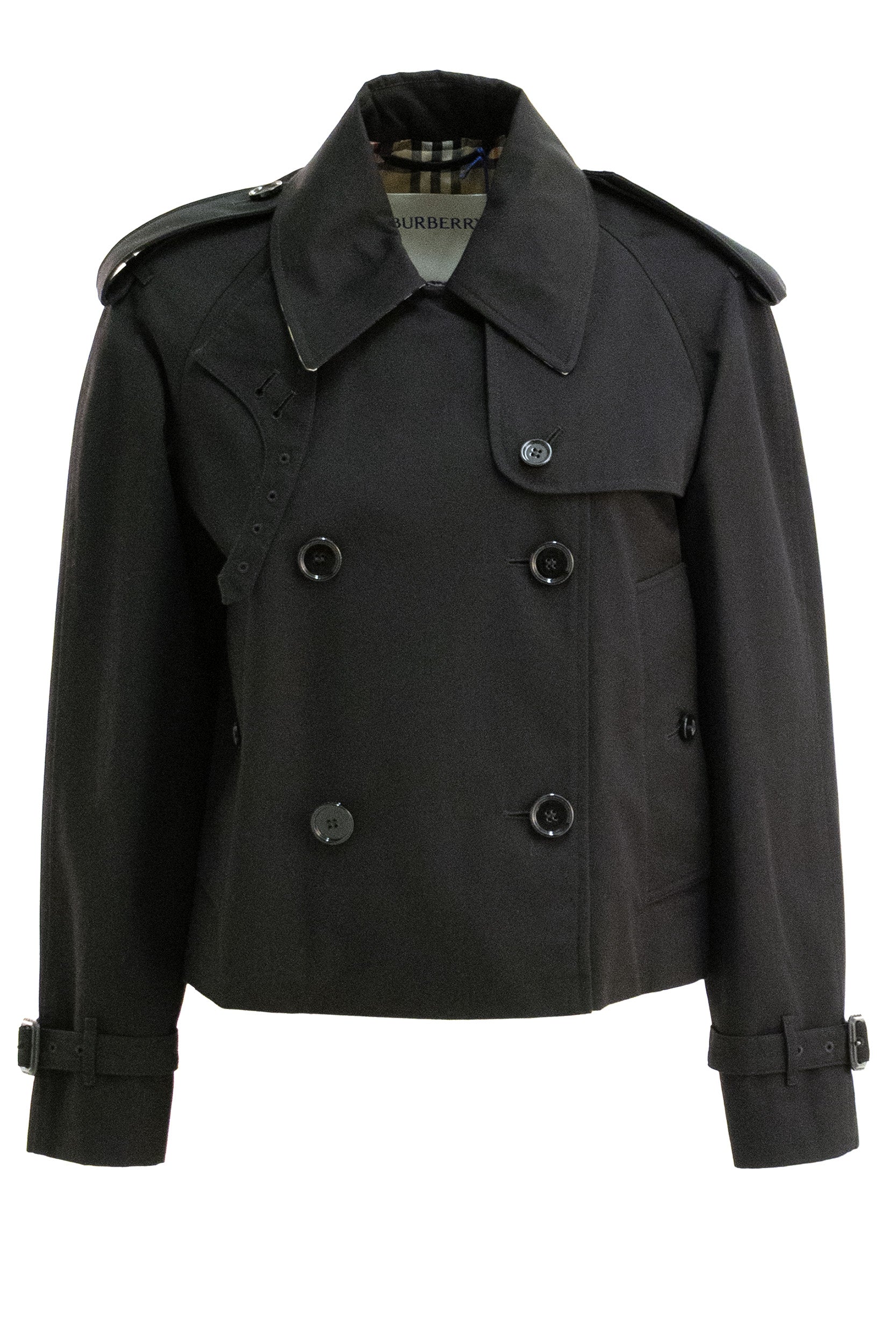 Burberry Giacca trench Mayfair cropped in gabardine di colore nero