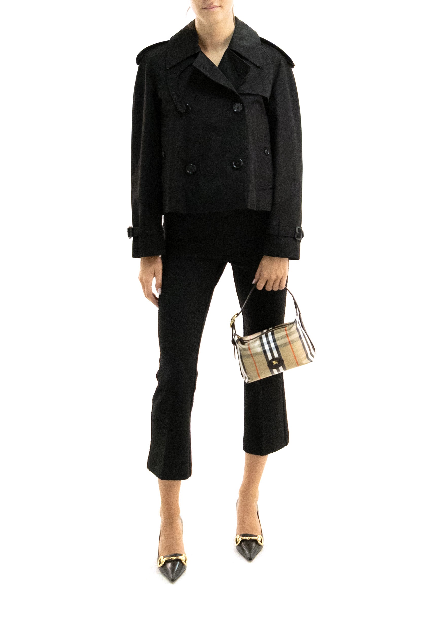 Burberry Giacca trench Mayfair cropped in gabardine di colore nero, view 2
