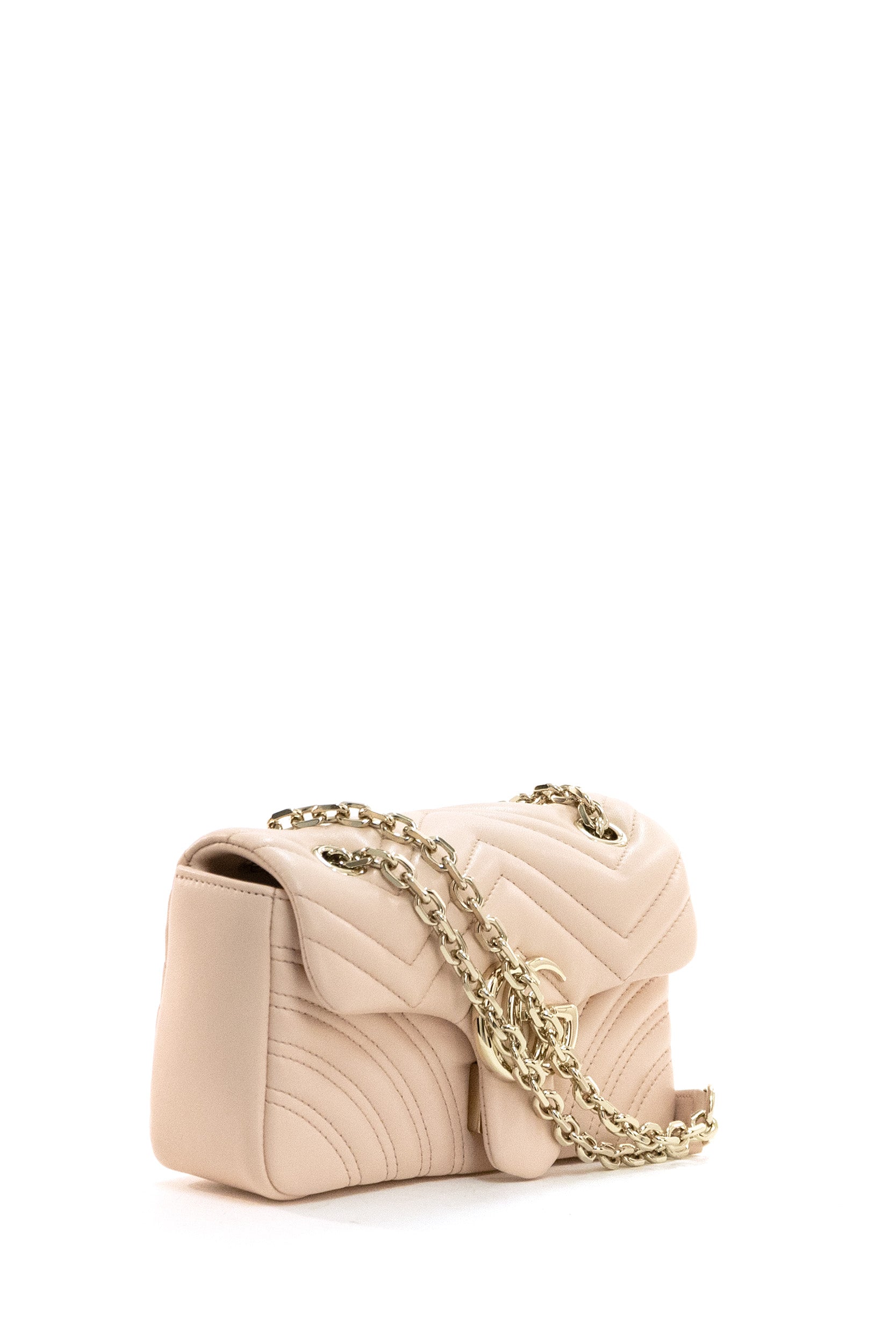 Gucci Borsa a spalla GG Marmont in pelle matelassé di colore rosa, view 2