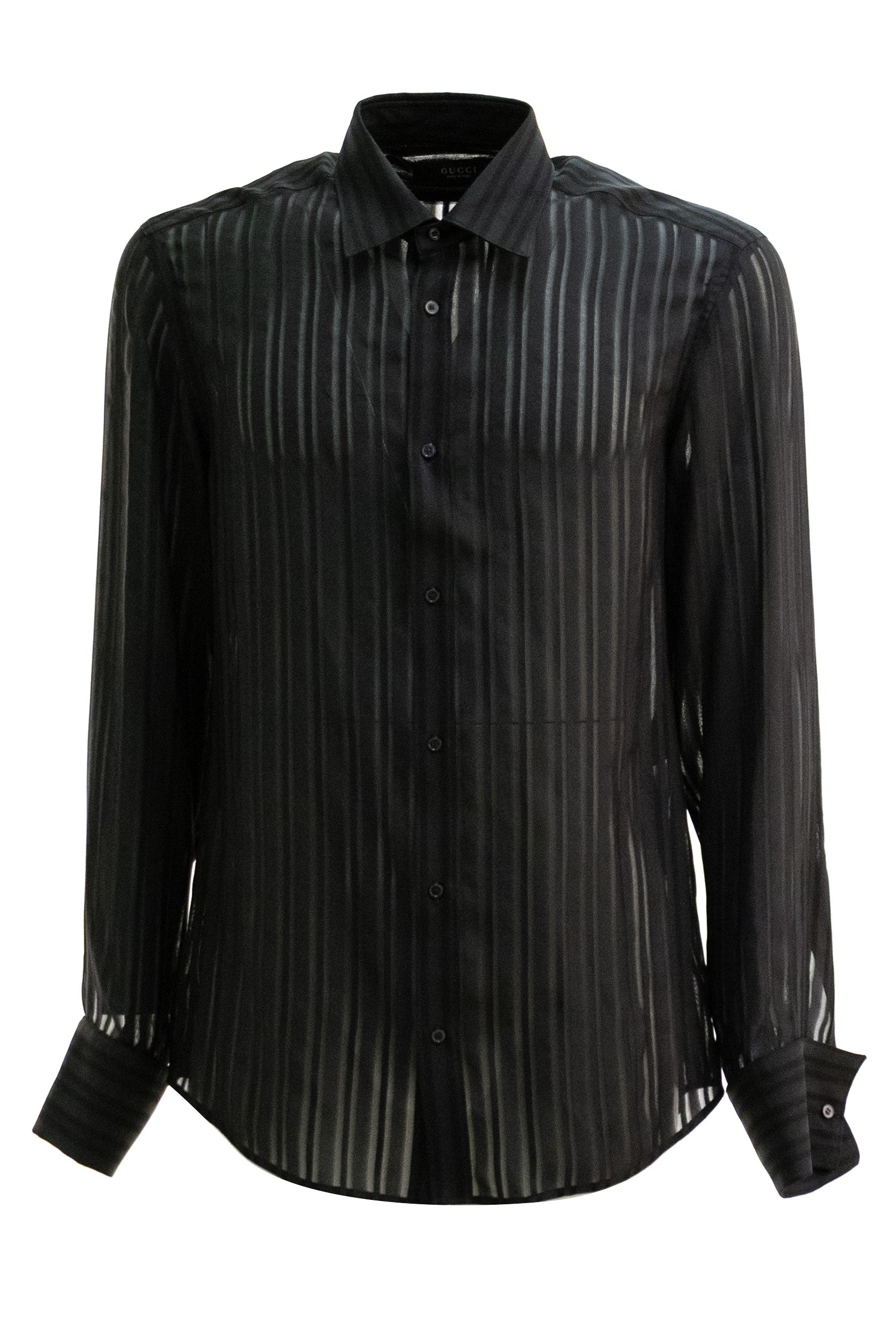 Gucci Camicia in garza di seta a righe di colore nero