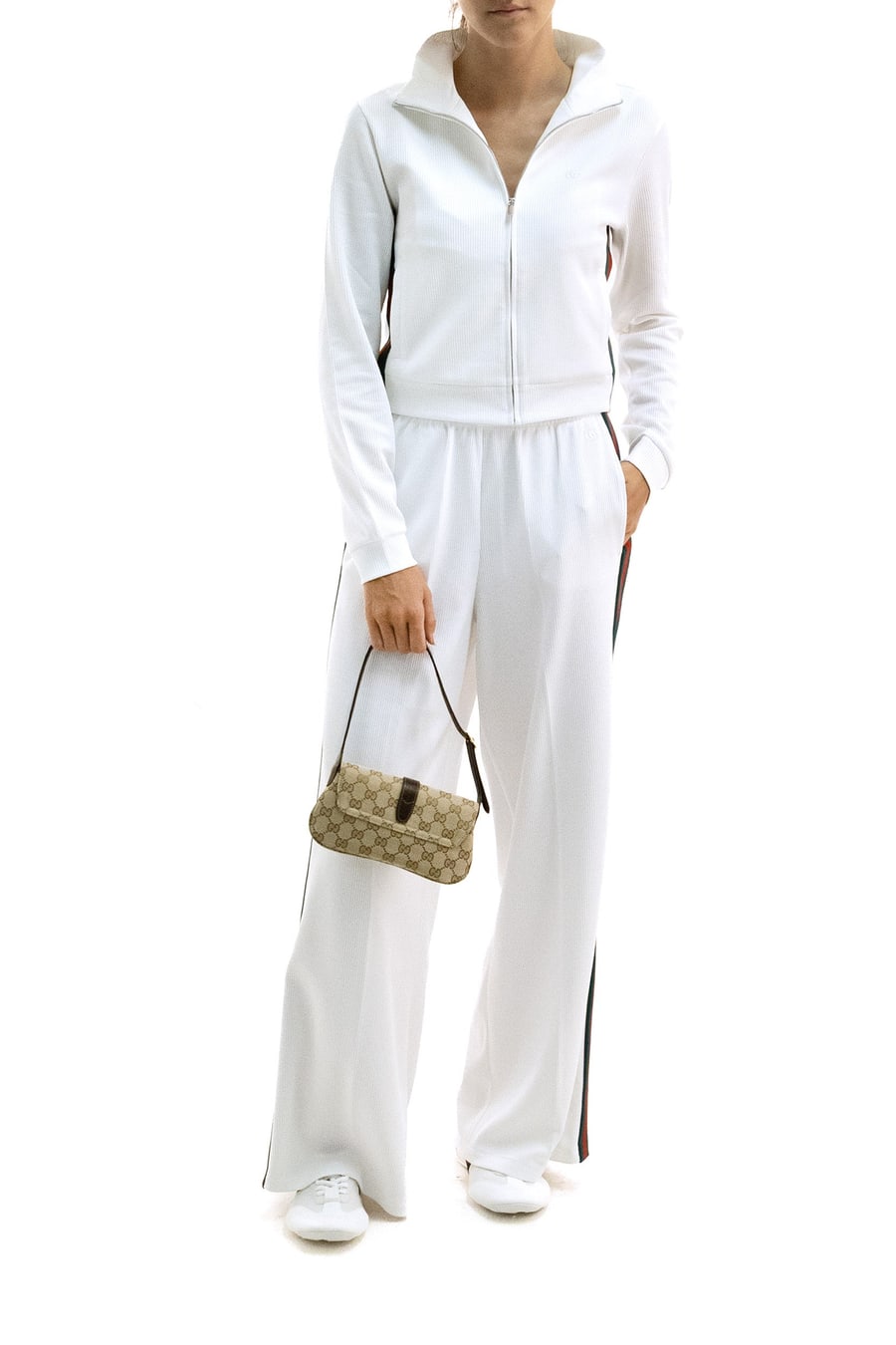 Gucci Pantaloni leisure in jersey di cotone a coste di colore bianco, view 2