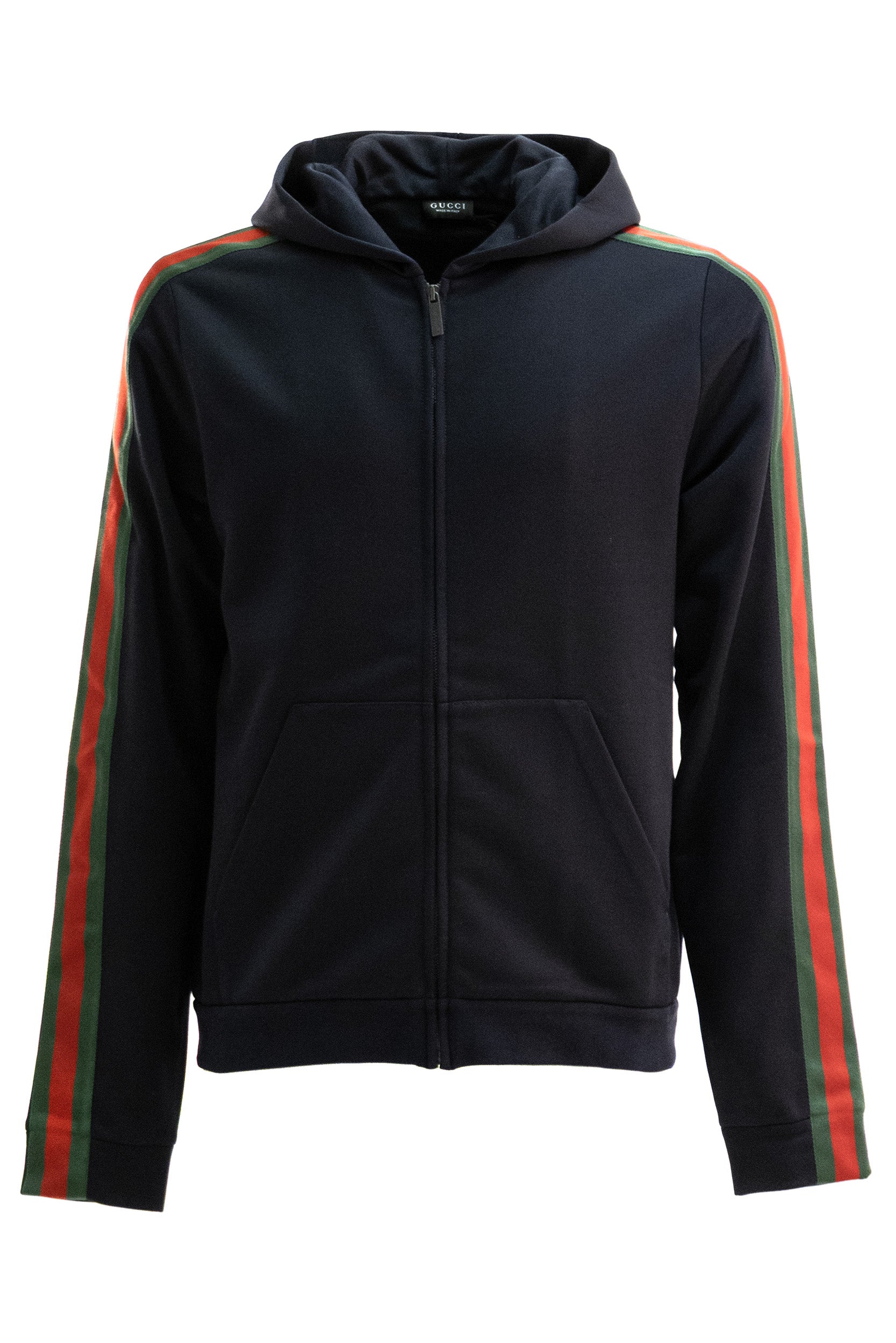 Gucci Felpa con cappuccio in jersey di cotone e seta di colore blu