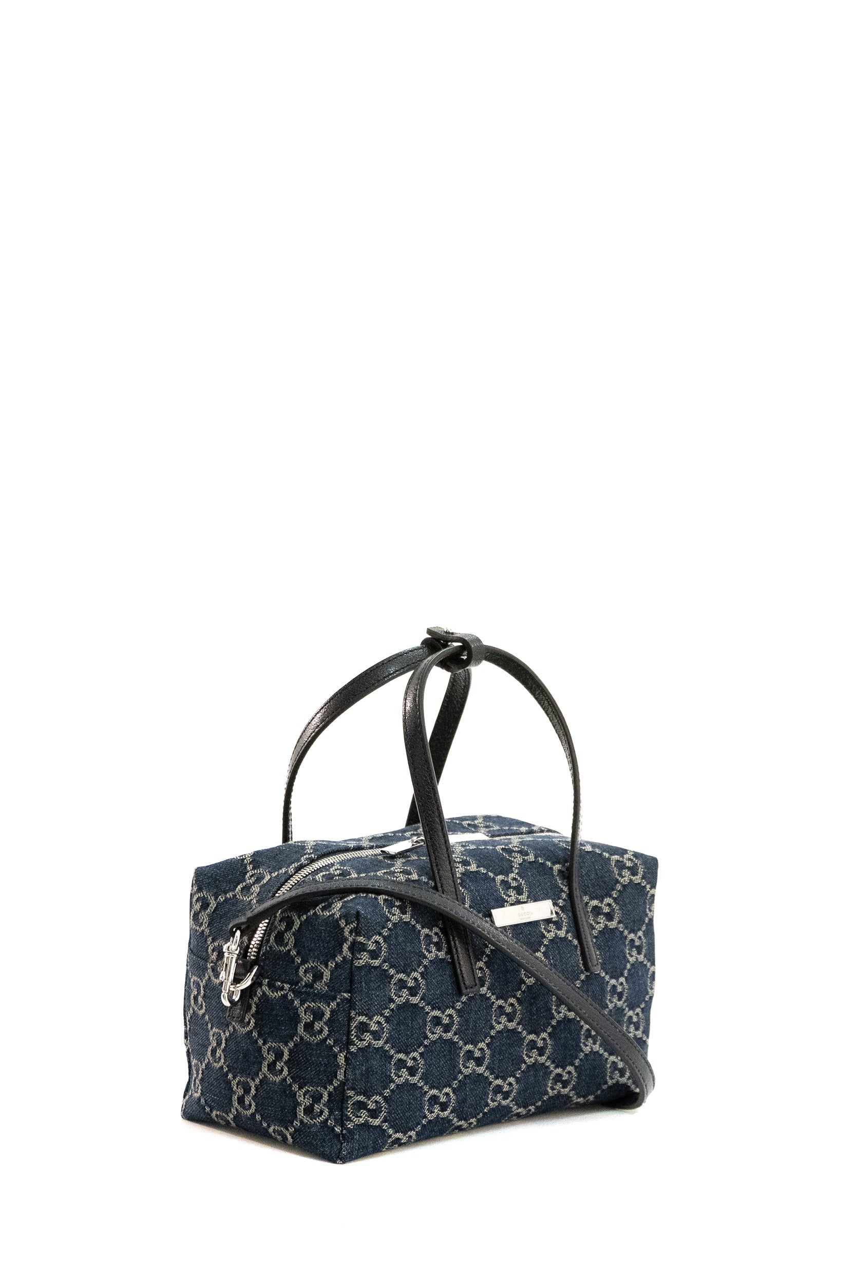 Gucci Borsa Boston piccola in denim GG blu scuro effetto délavé, view 2