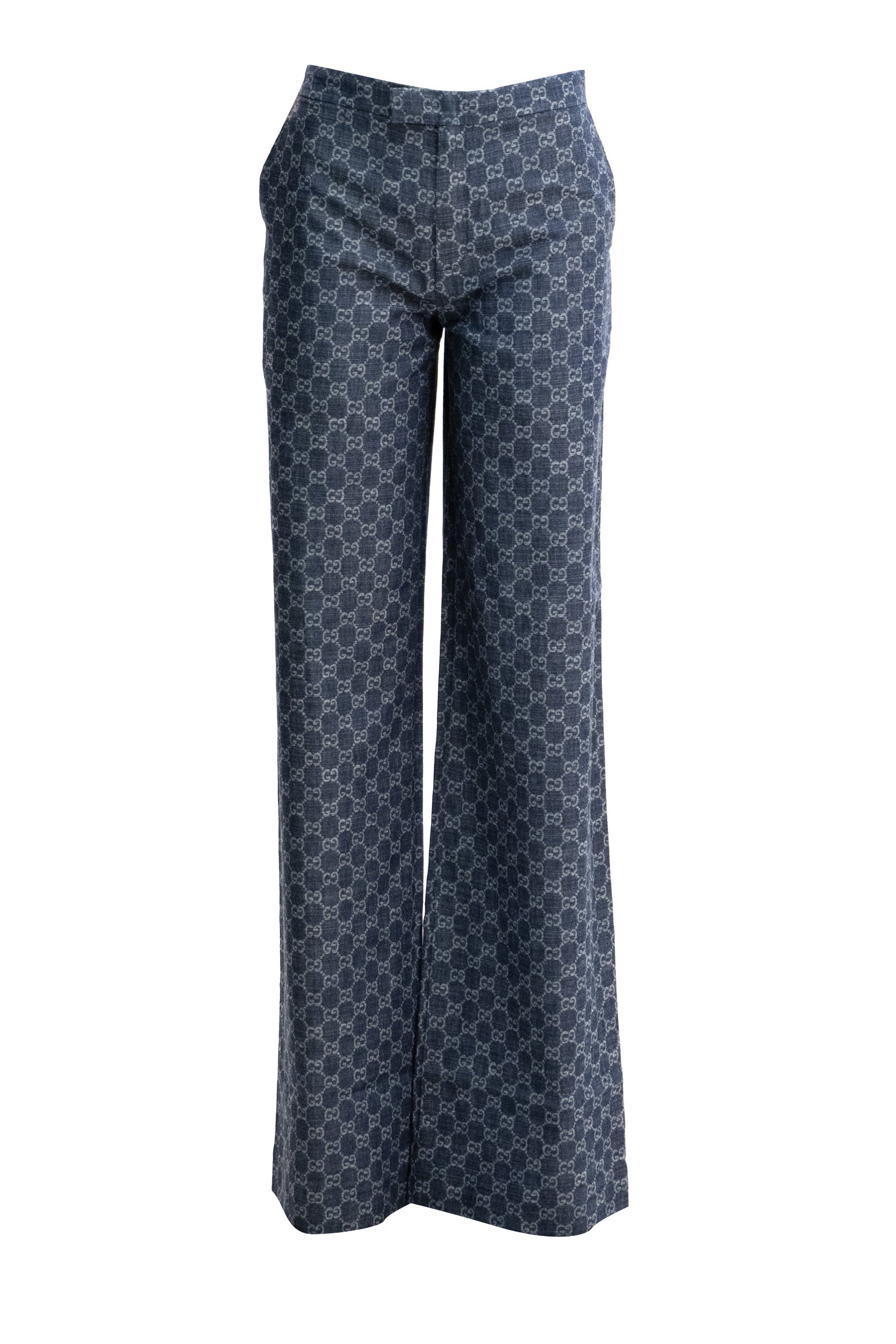 Gucci Pantaloni in denim di cotone GG jacquard di colore blu
