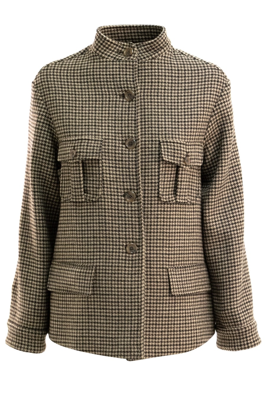 KILTIE Giacca in lana pied-de-puole di colore beige e marrone