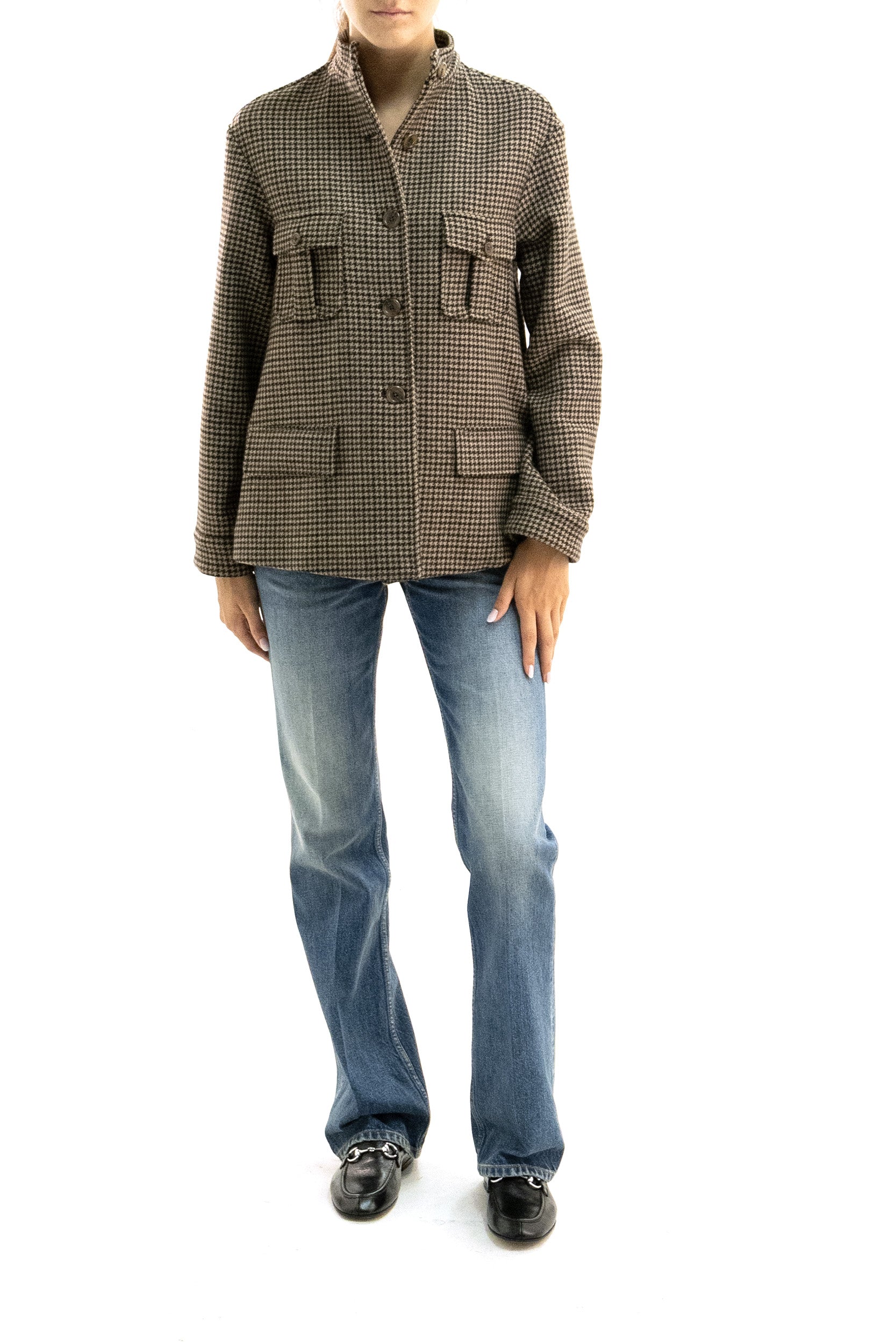 KILTIE Giacca in lana pied-de-puole di colore beige e marrone, view 2