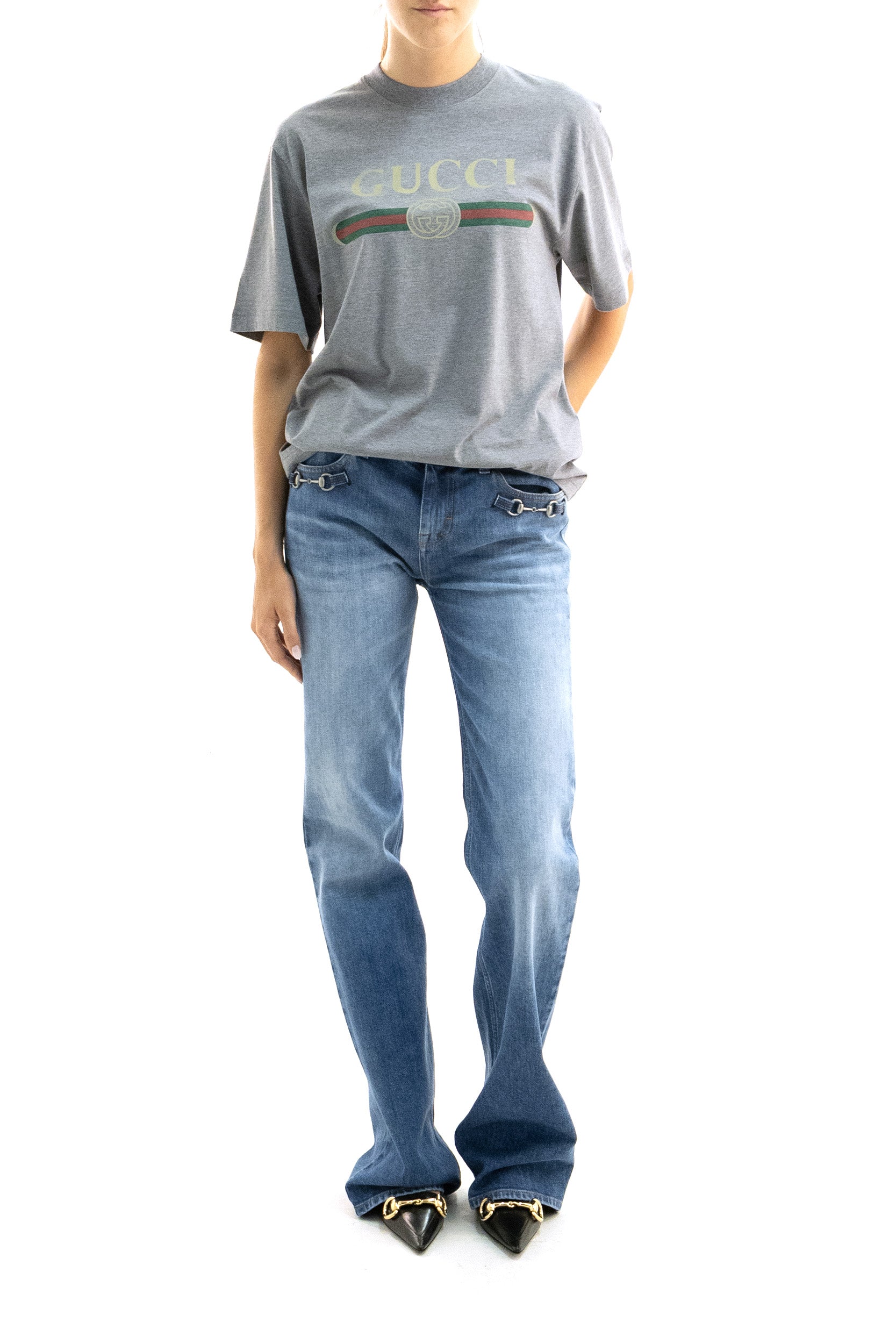 Gucci Jeans in cotone stretch di colore blu, view 2
