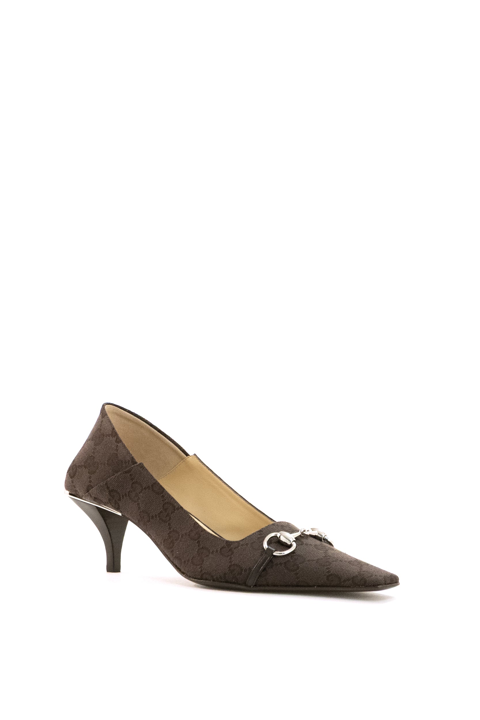 Gucci Décolleté Vittoria in tessuto GG marrone scuro, view 2