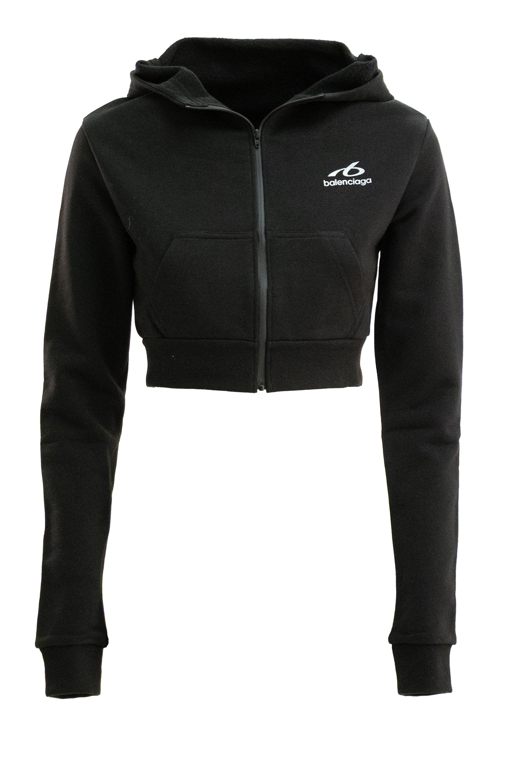 Balenciaga Felpa con cappuccio crop in pile dry di colore nero