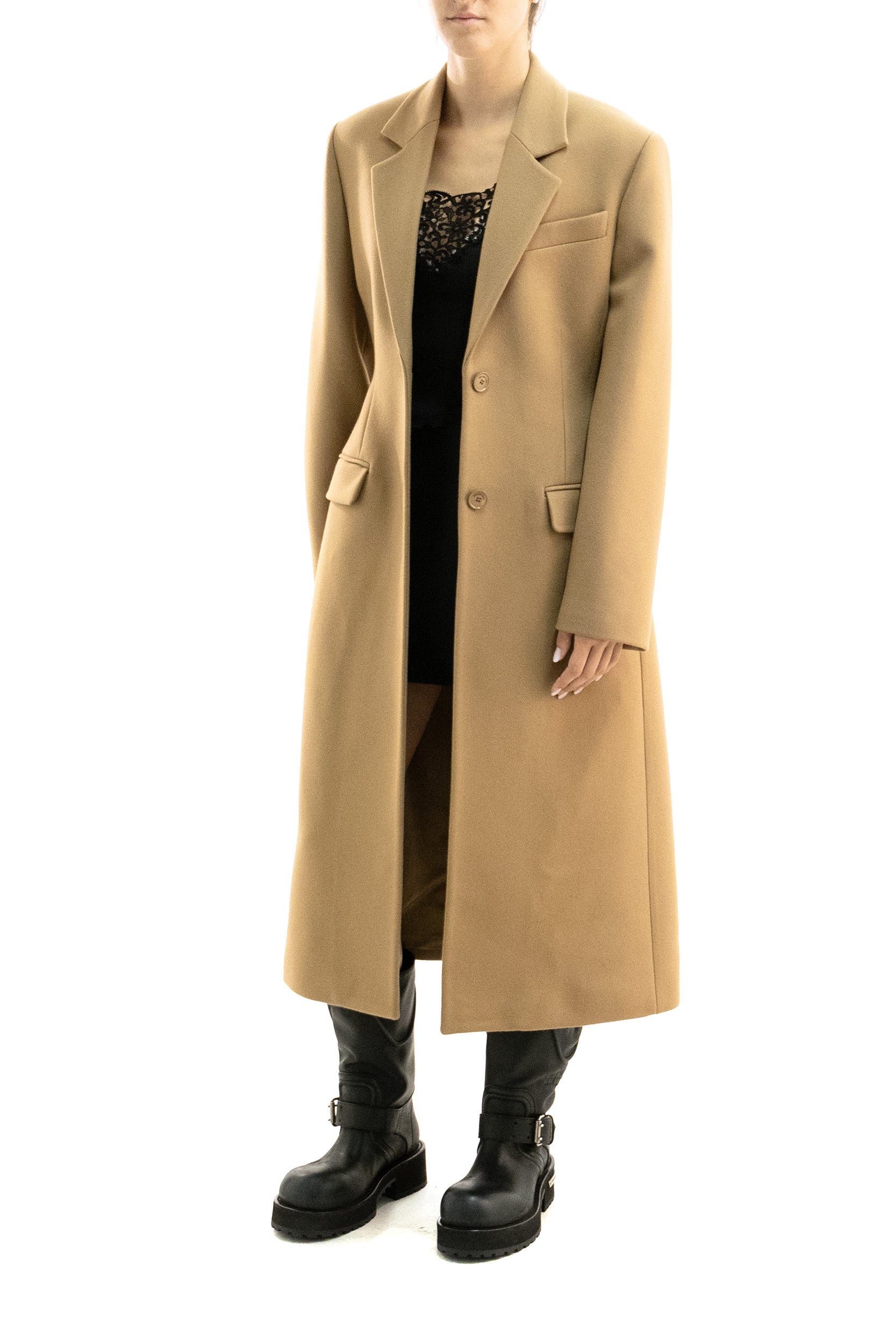Balenciaga Cappotto monopetto in melton color cammello, view 2
