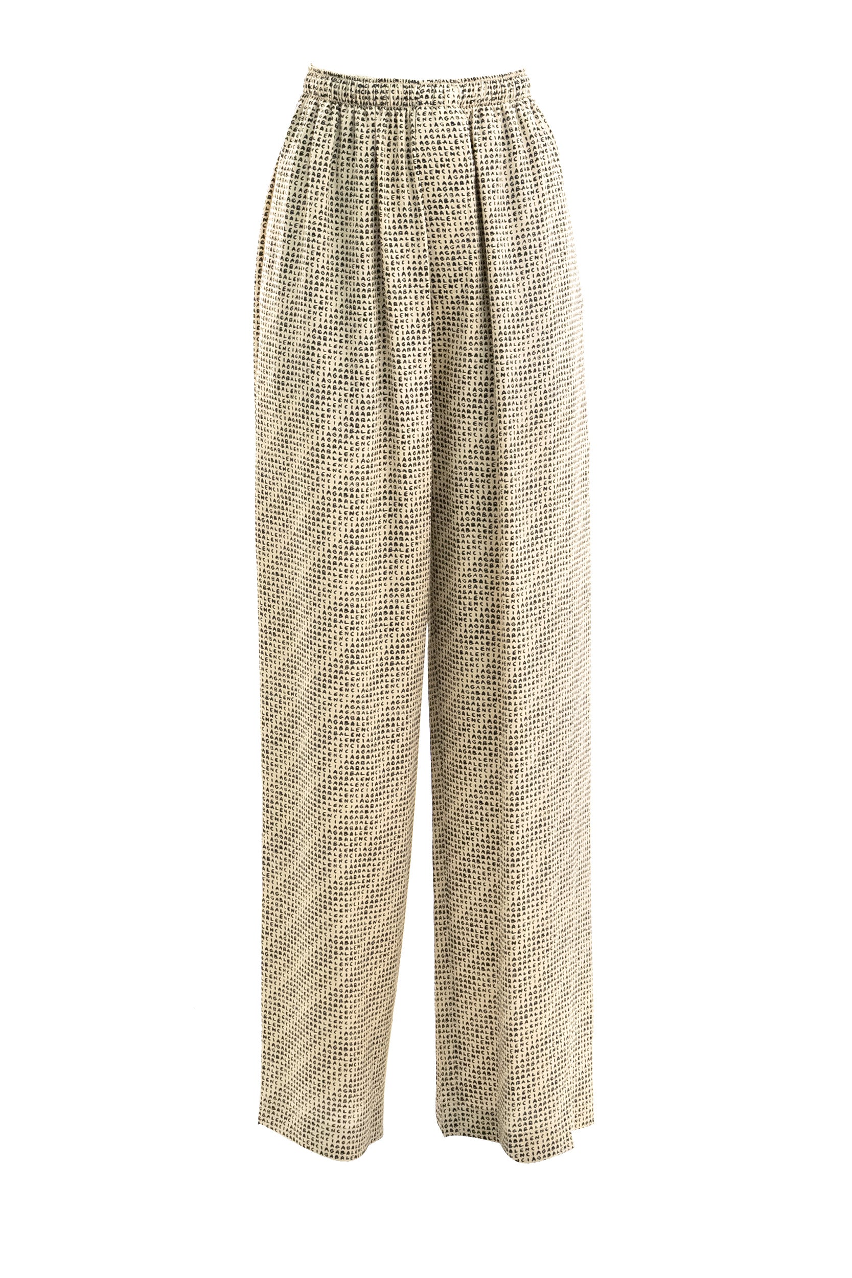 Balenciaga Pantaloni Monogram in crêpe di seta di colore beige e nero