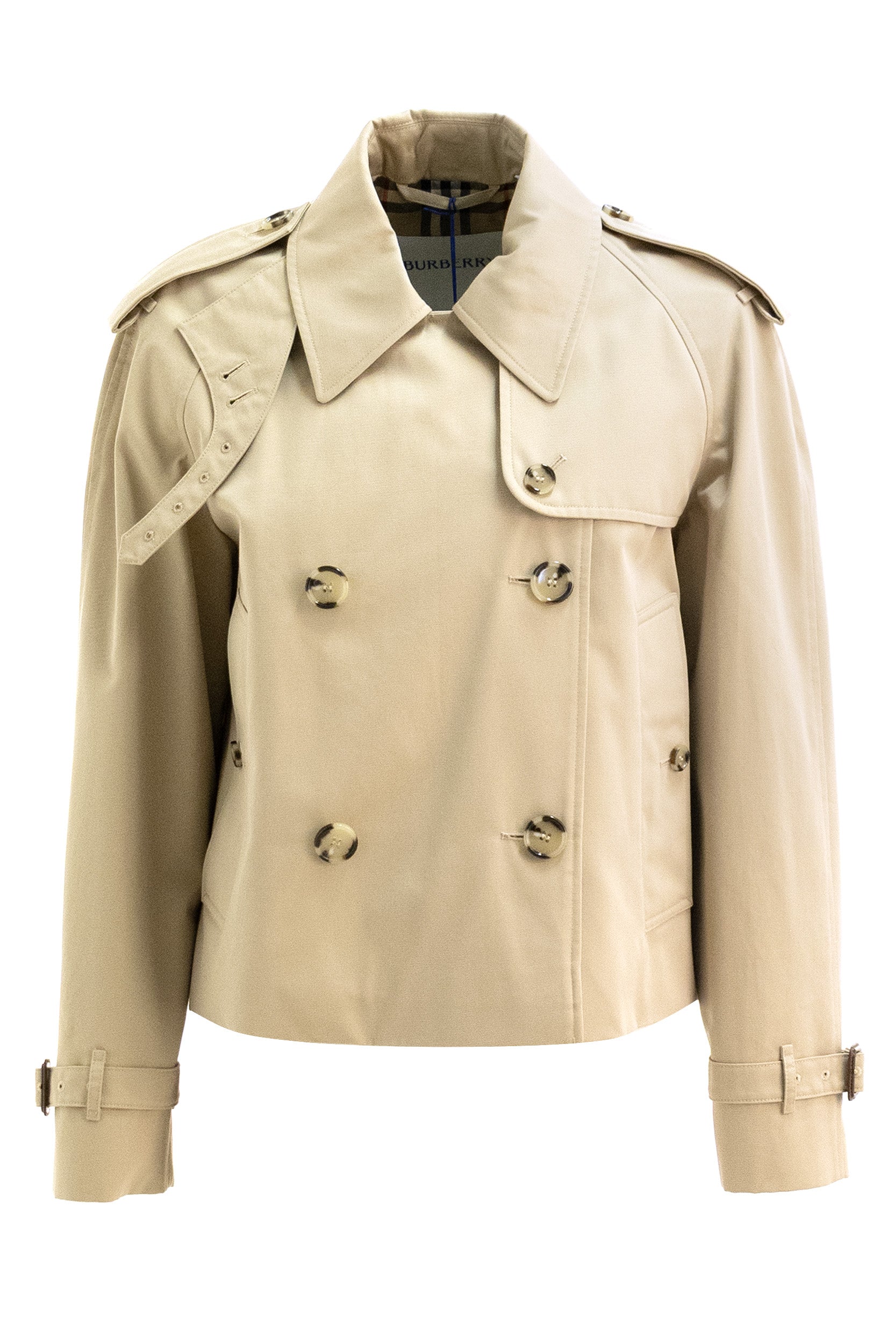 Burberry Giacca trench Mayfair cropped in gabardine di colore beige