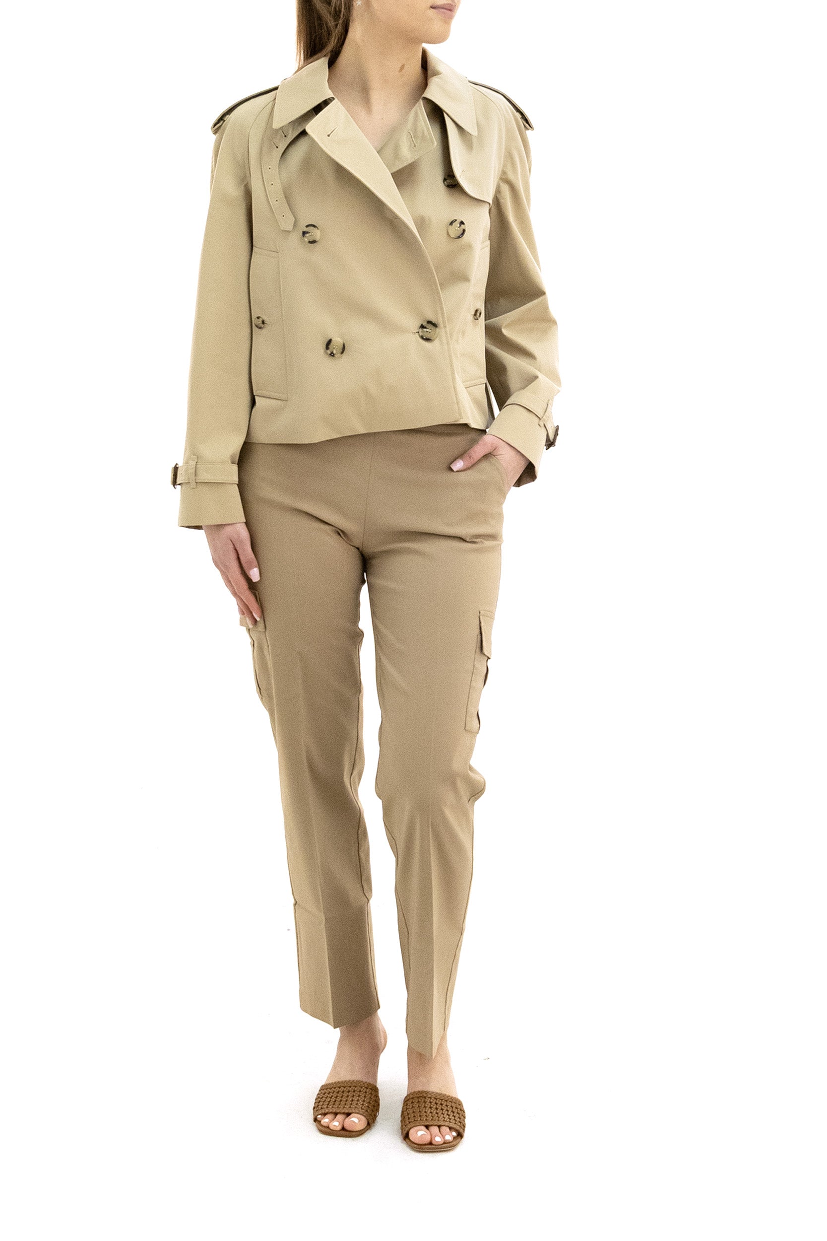 Burberry Giacca trench Mayfair cropped in gabardine di colore beige, view 2
