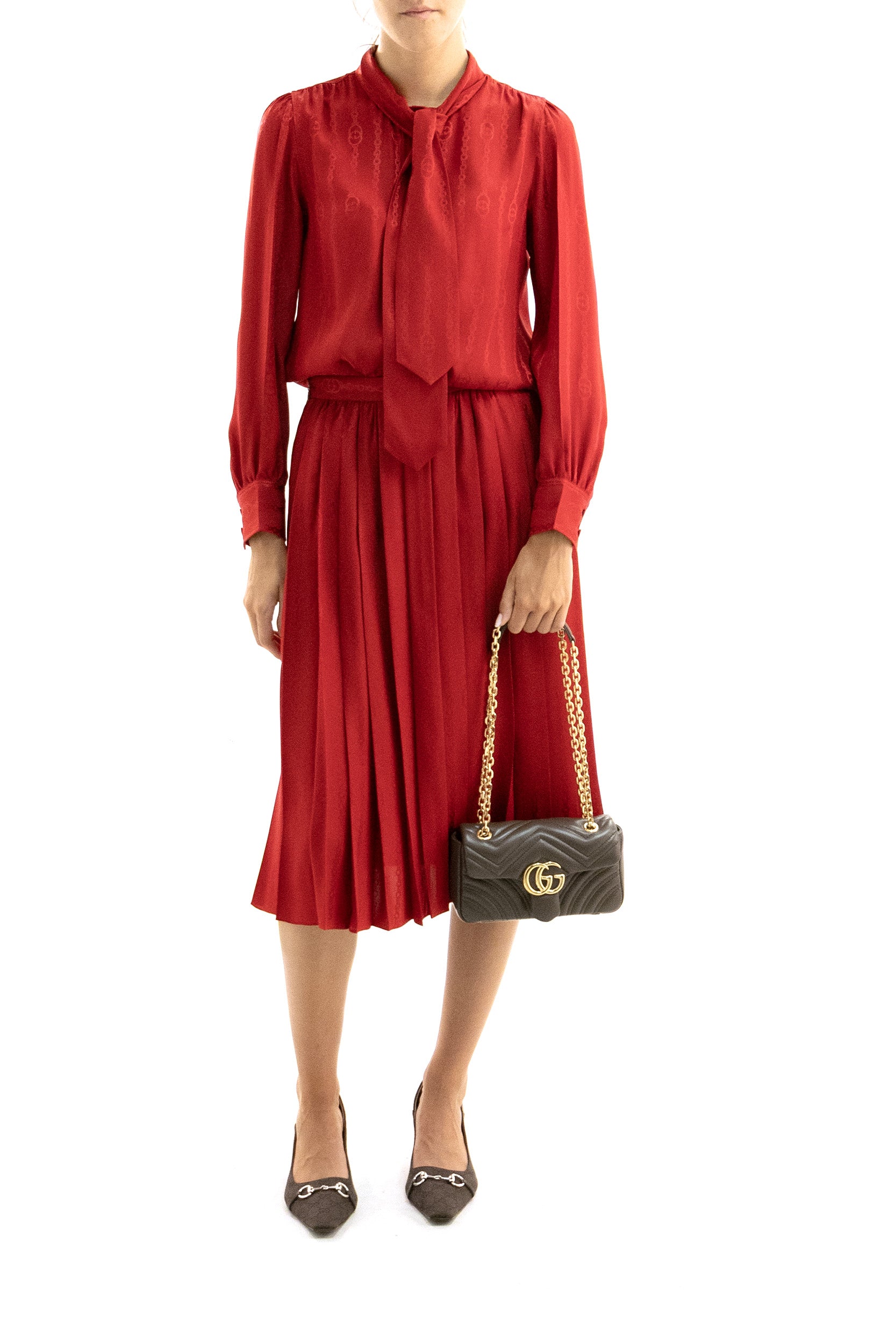 Gucci Camicia in seta jacquard di colore rosso, view 2