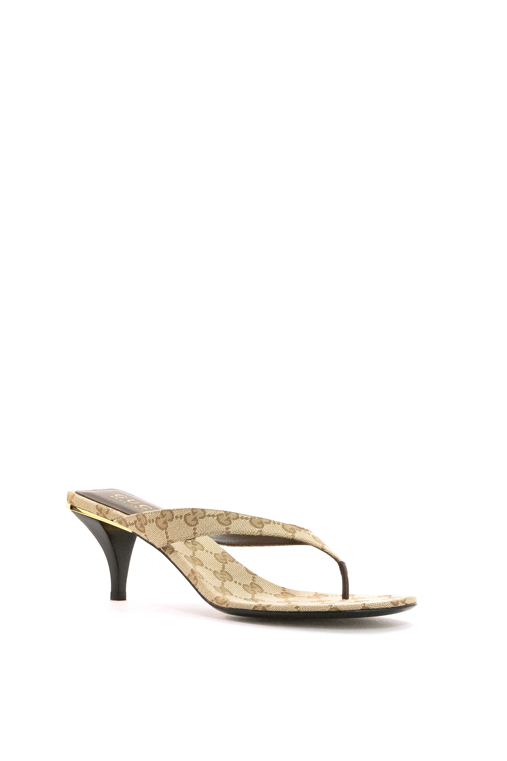 Gucci Sandali infradito Vittoria in tela GG sabbia e marrone, view 2