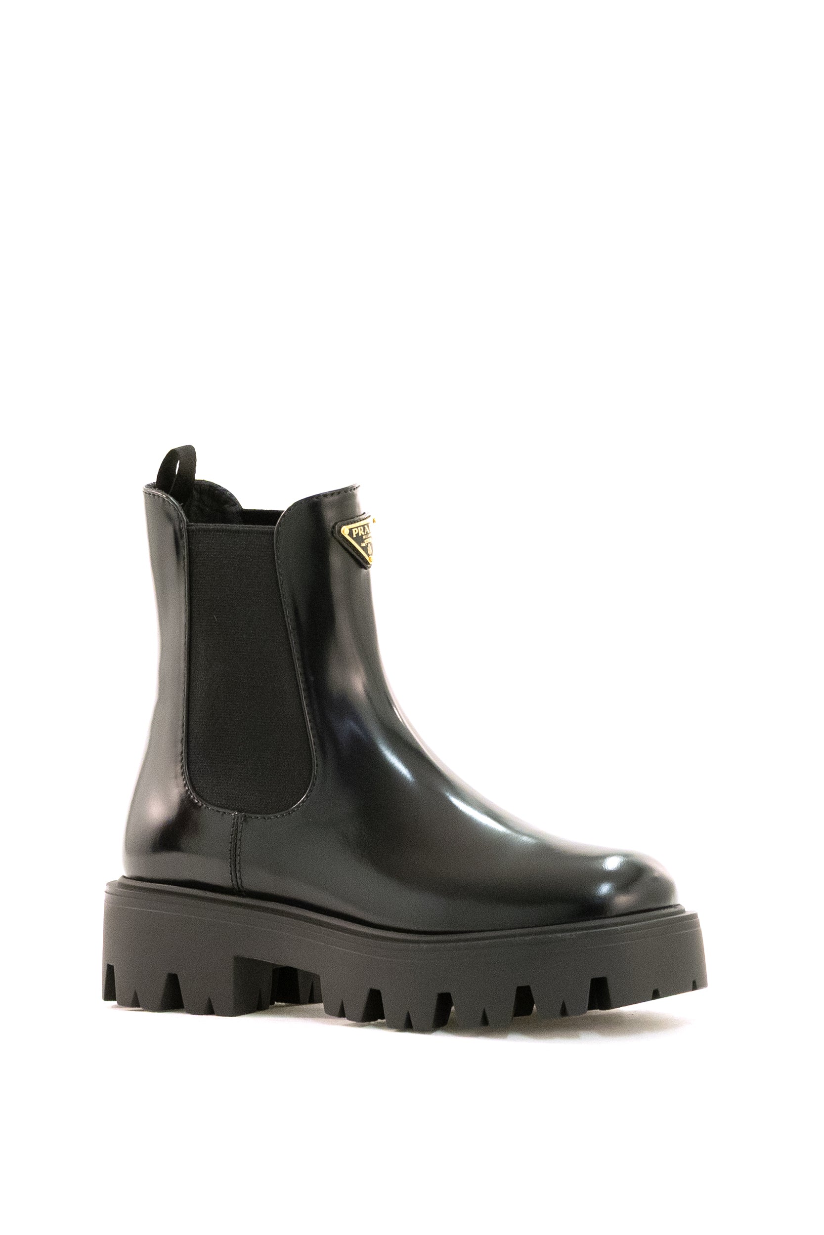 Prada Stivaletti chelsea in pelle spazzolata di colore nero, view 2