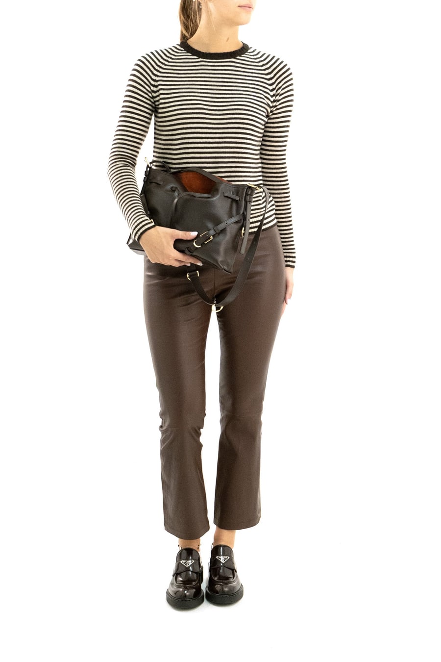 BASE Pullover in lana e cashmere a righe di colore beige e marrone, view 2