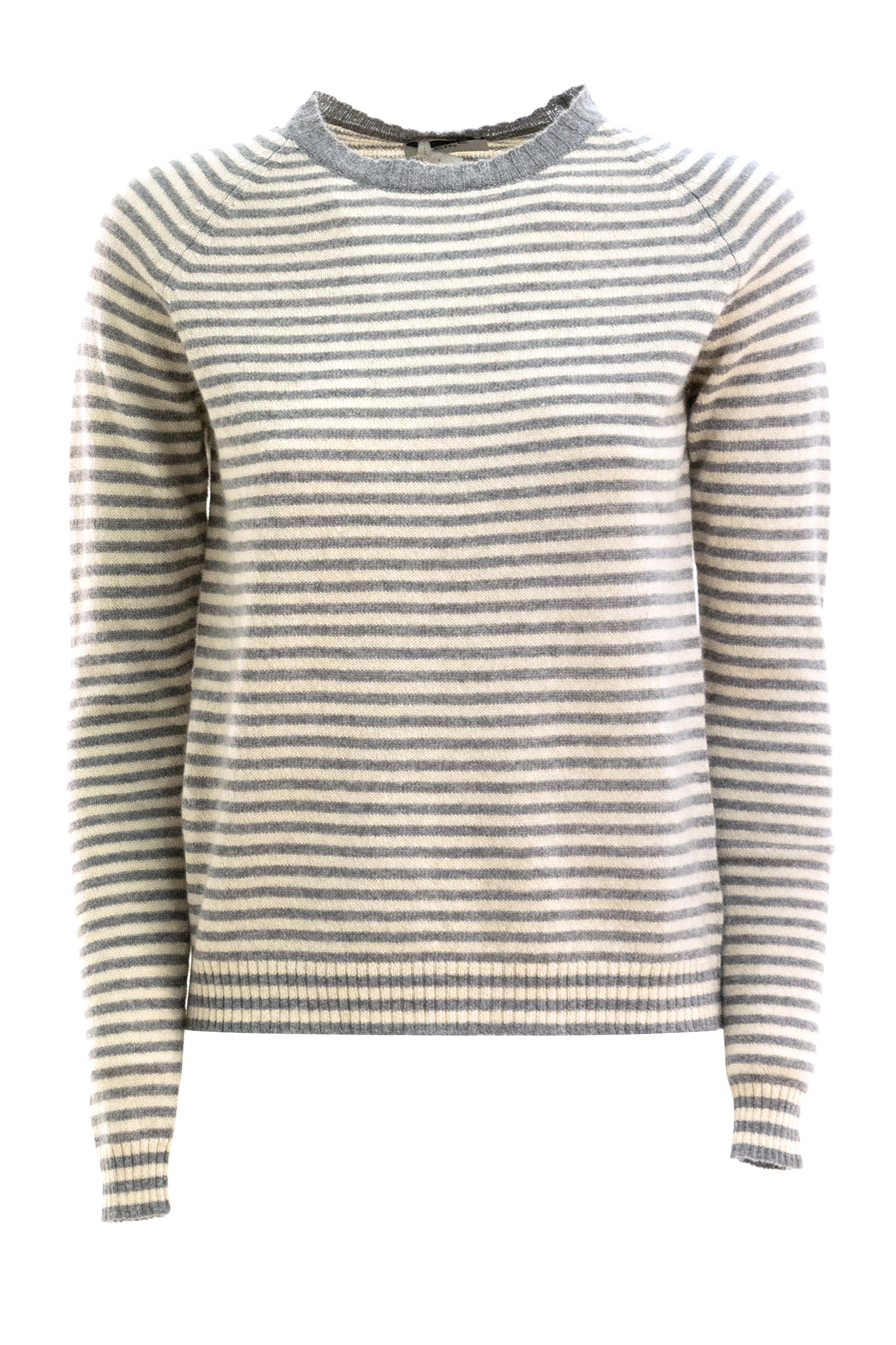 BASE Pullover in lana e cashmere a righe di colore beige e grigio