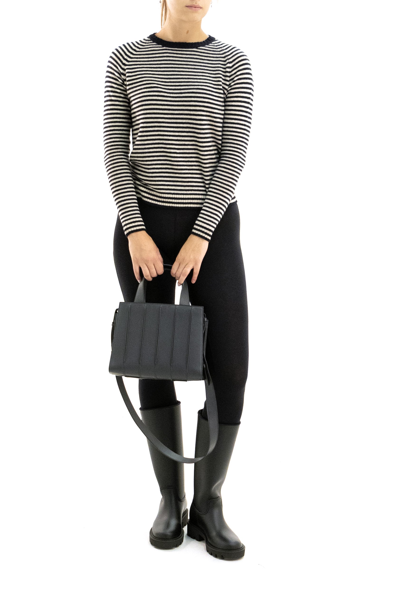 BASE Pullover in lana e cashmere a righe di colore beige e blu, view 2