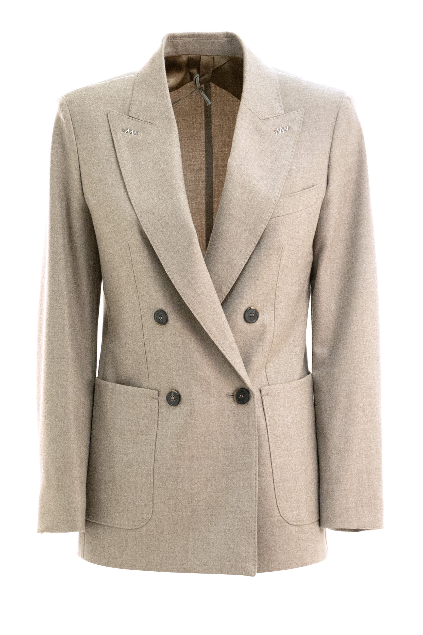 Max Mara Giacca doppiopetto  in foulé di cachemire di colore beige