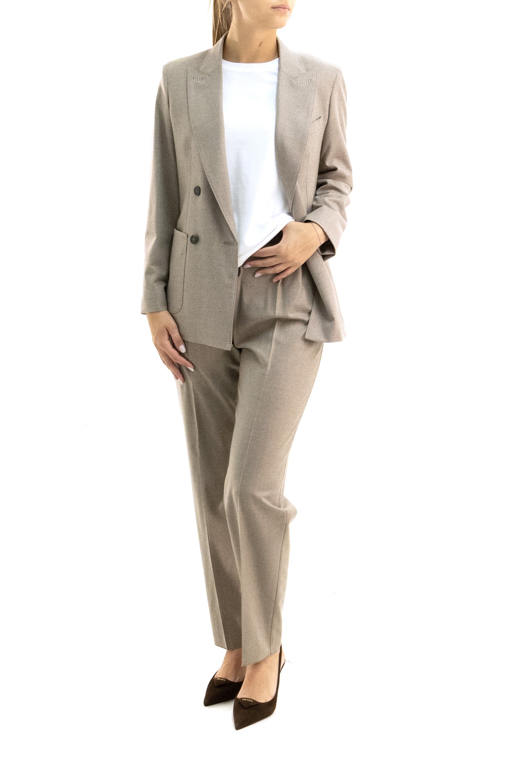 Max Mara Giacca doppiopetto  in foulé di cachemire di colore beige, view 2