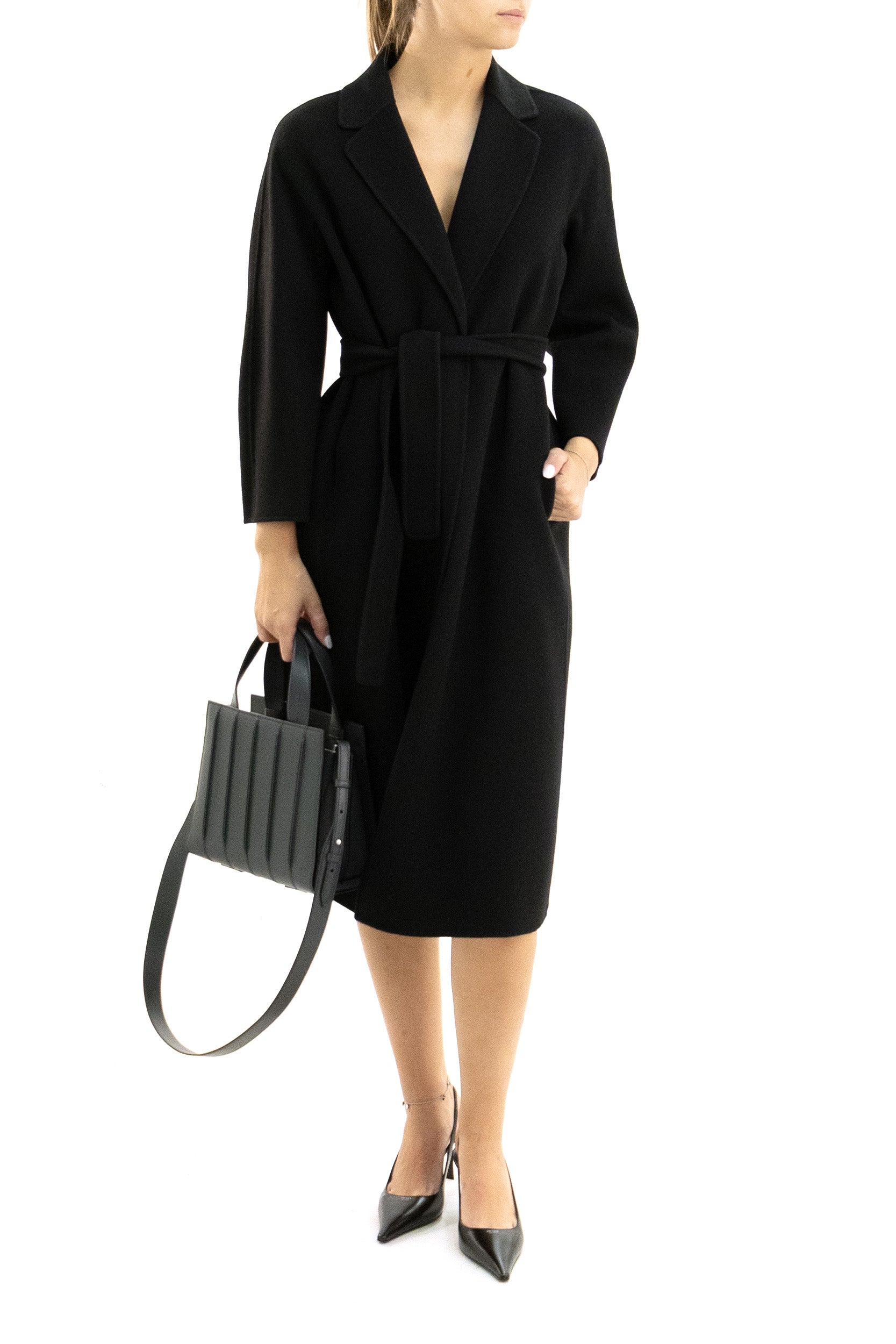 Max Mara Cappotto a vestaglia realizzato in lana doublé colore nero, view 2