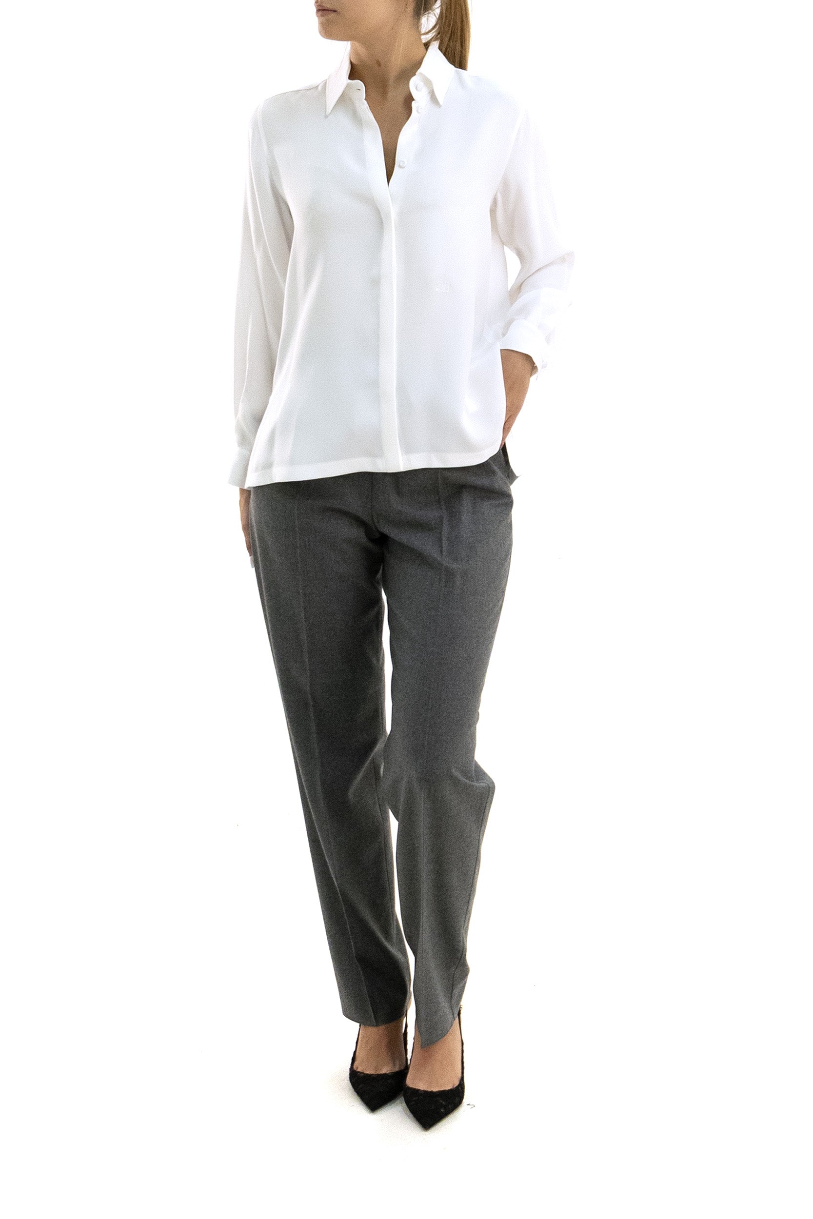 Max Mara Camicia in crêpe de Chine di seta di colore bianco, view 2
