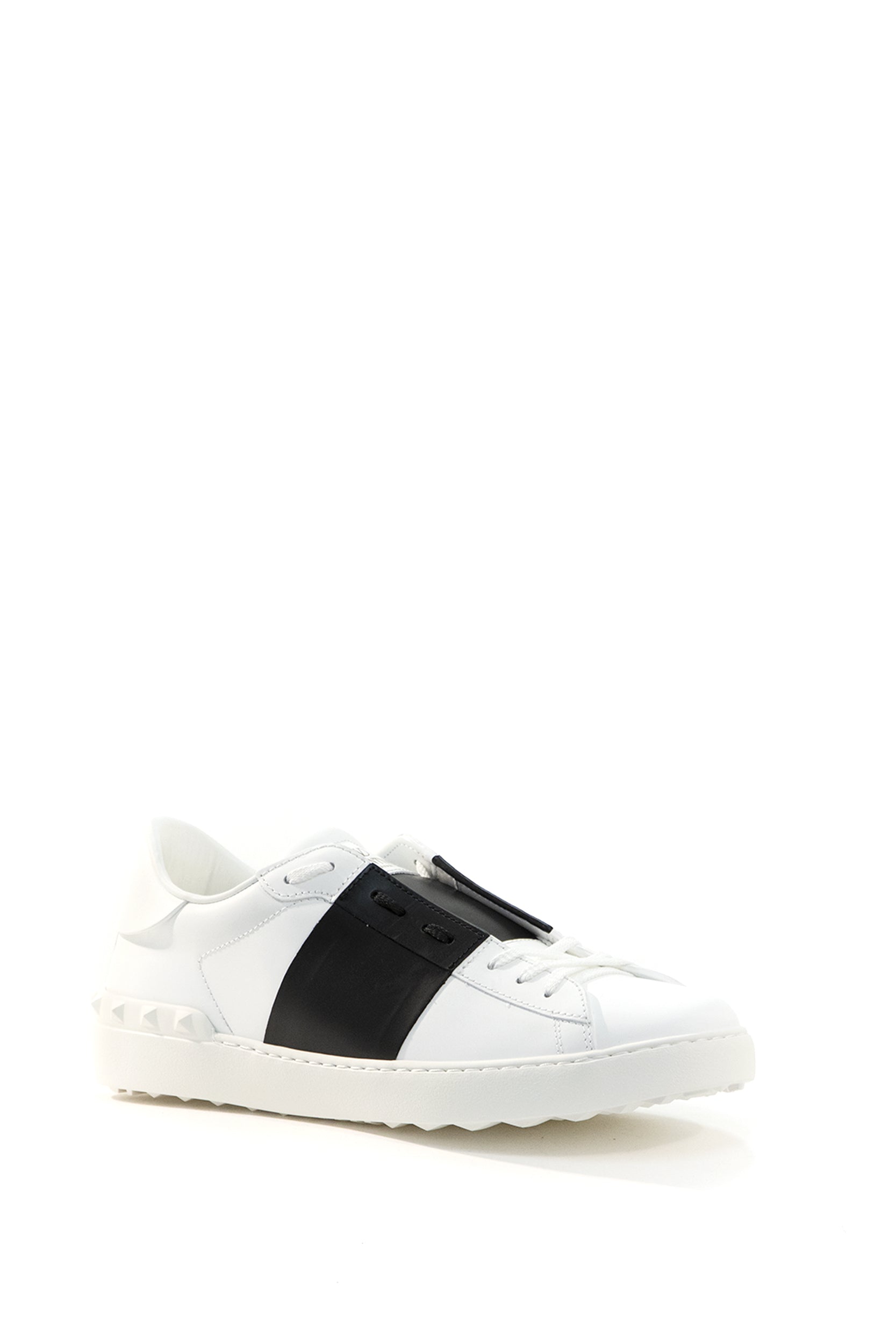 Valentino Garavani Sneakers Open low-top in pelle liscia color bianco con fasce laterali in pelle color nero, view 2