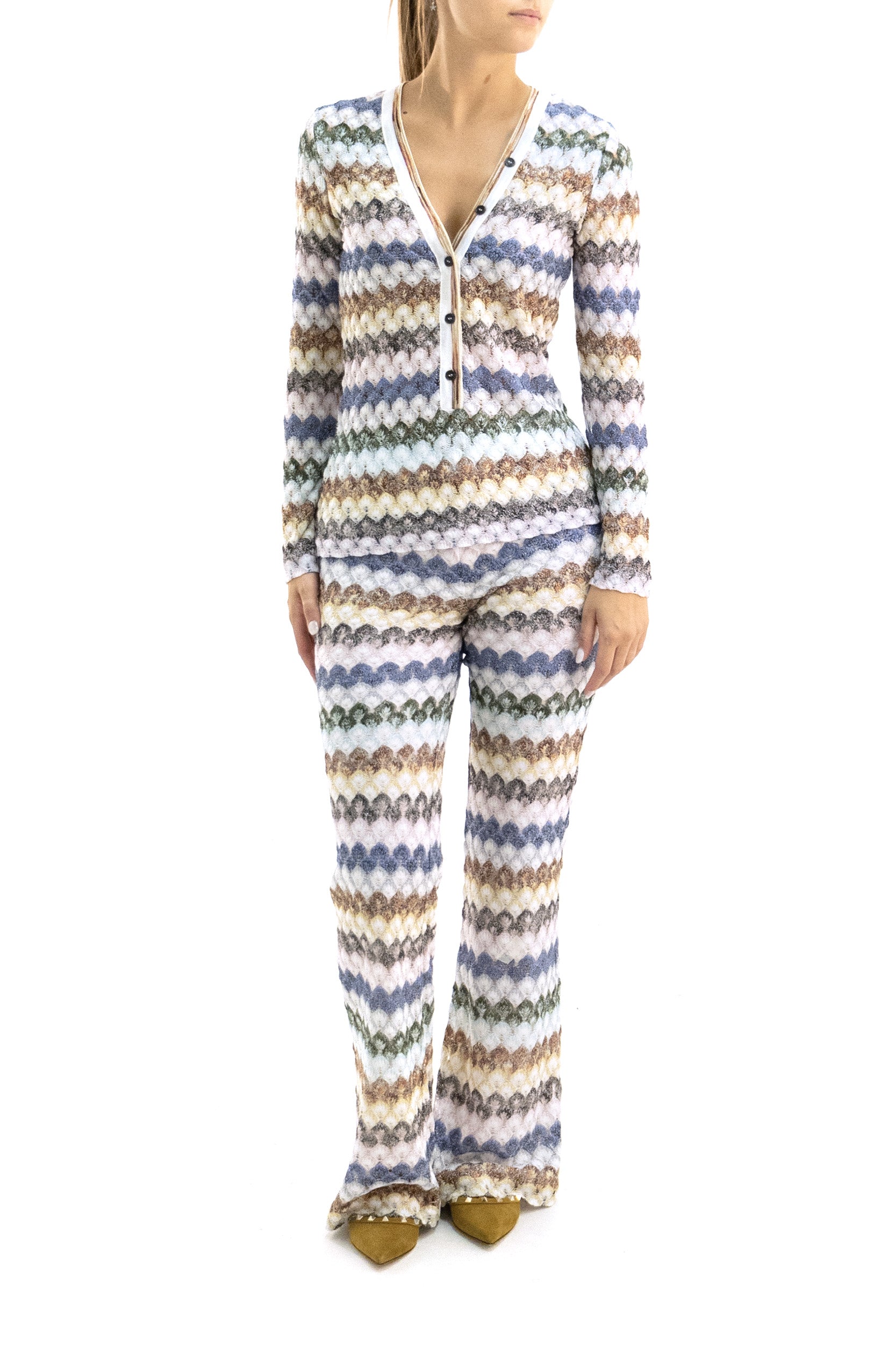 MISSONI Pantaloni in viscosa lamé con motivo pizzo multicolore, view 2
