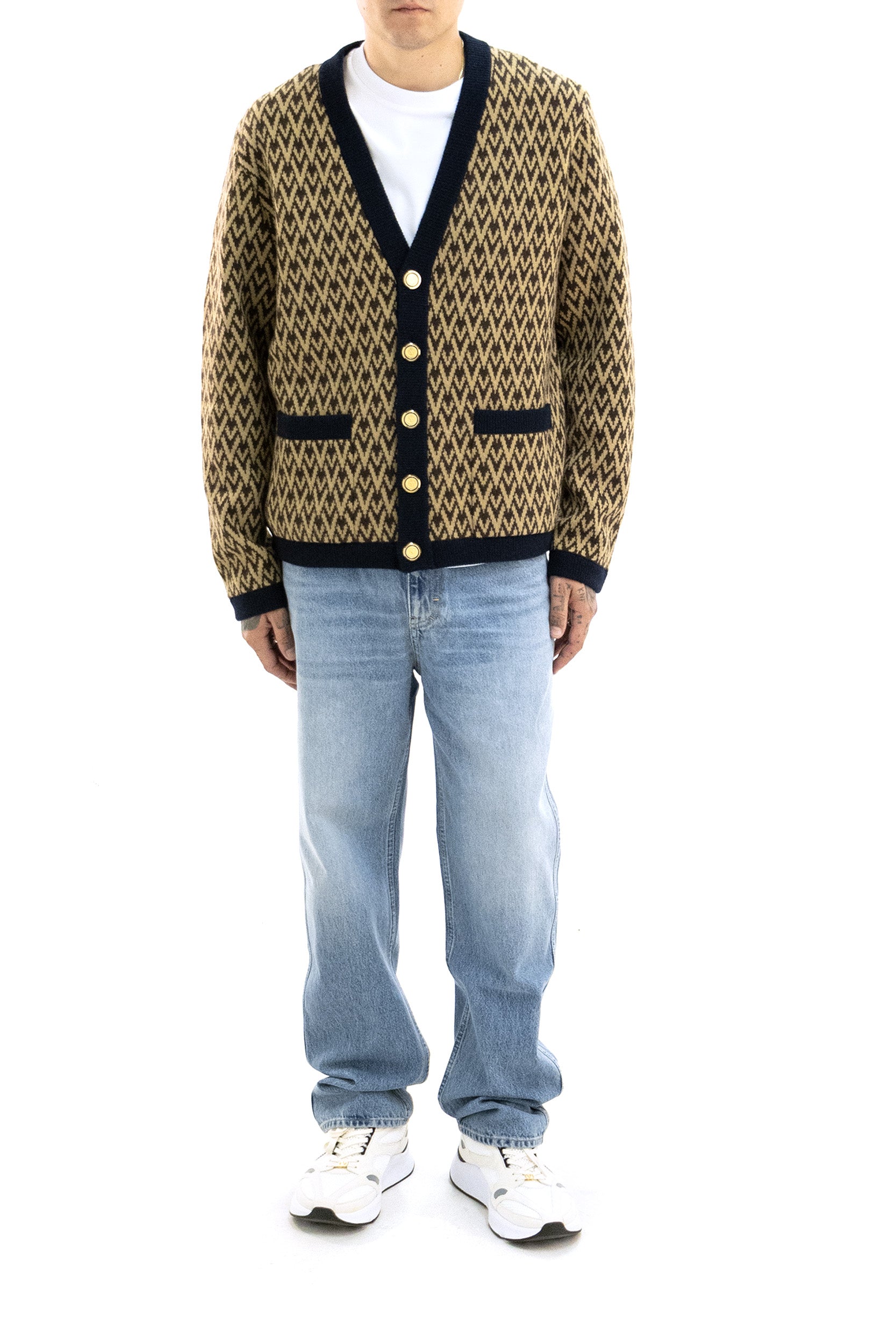 Valentino Garavani Cardigan in lana con motivo Toute La V di colore beige, view 2