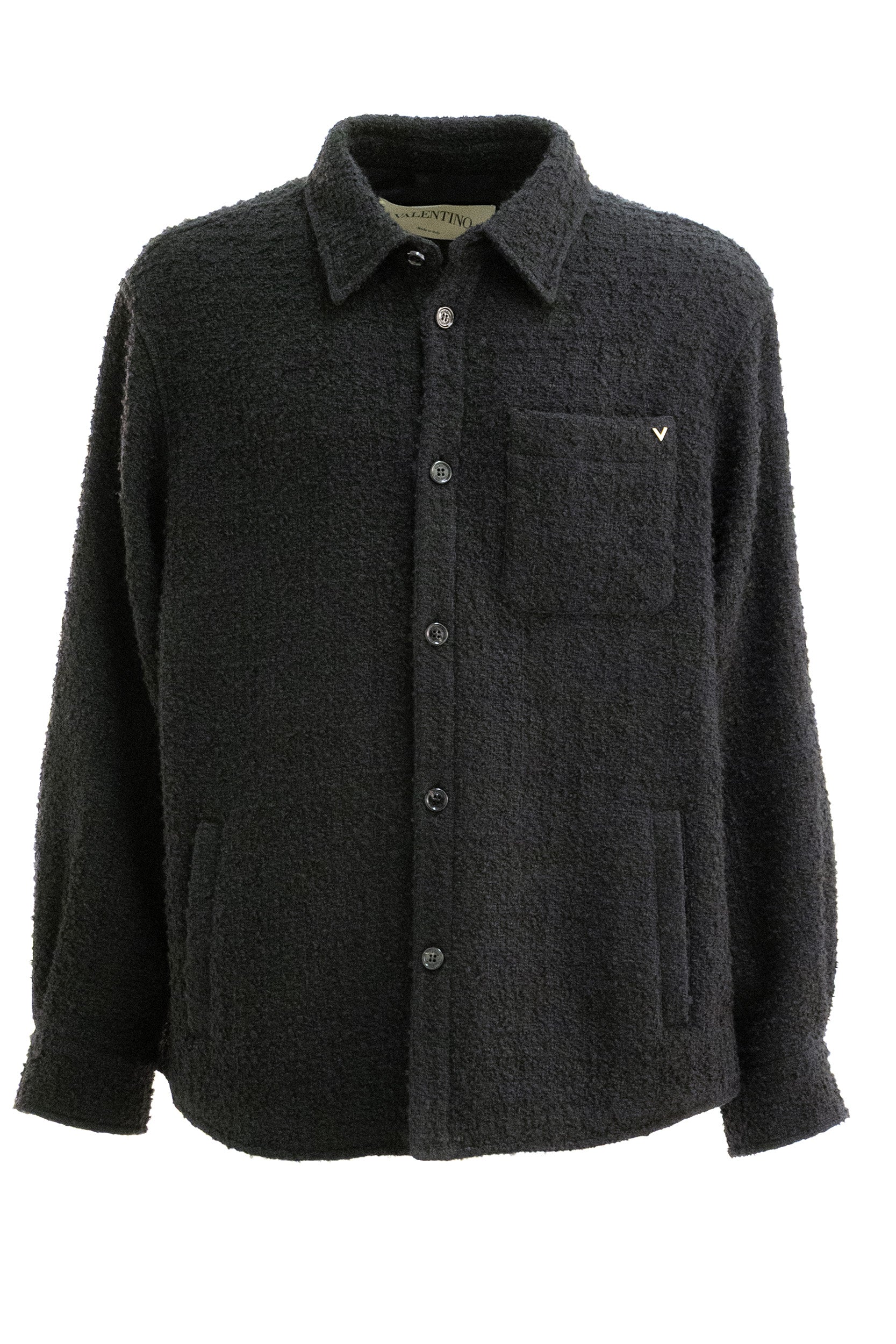 Valentino Garavani Giacca camicia in Tweed di cotone di colore nero