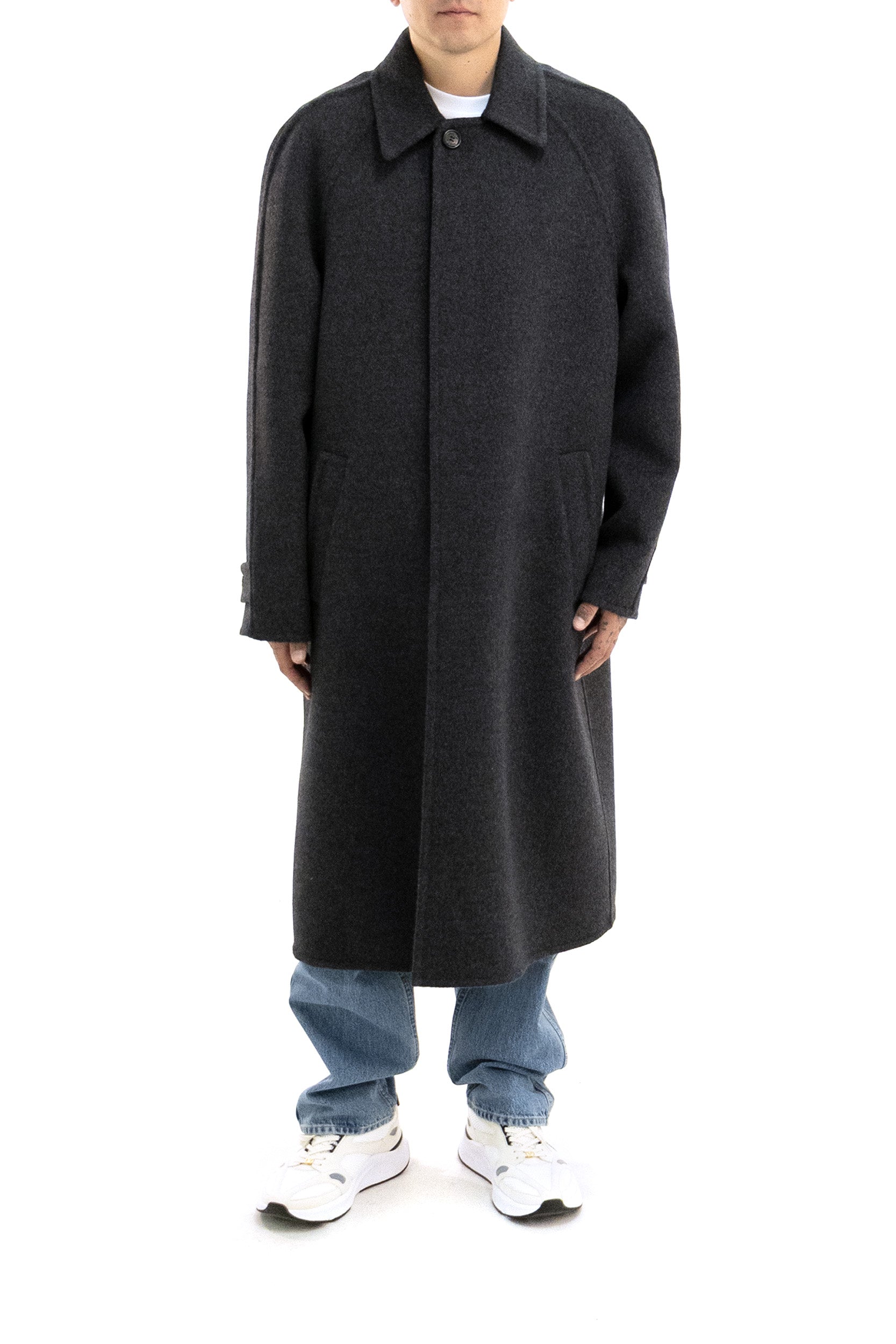 Valentino Garavani Cappotto monopetto in lana di colore grigio, view 2