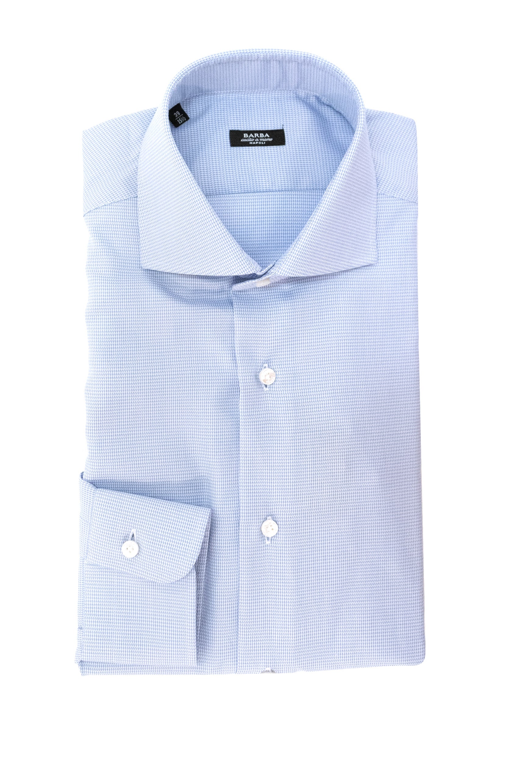 BARBA Camicia in cotone con microfantasia di colore bianco e azzurro