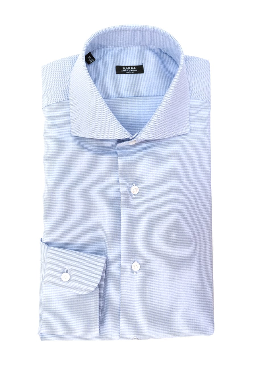 BARBA Camicia in cotone con microfantasia di colore bianco e azzurro
