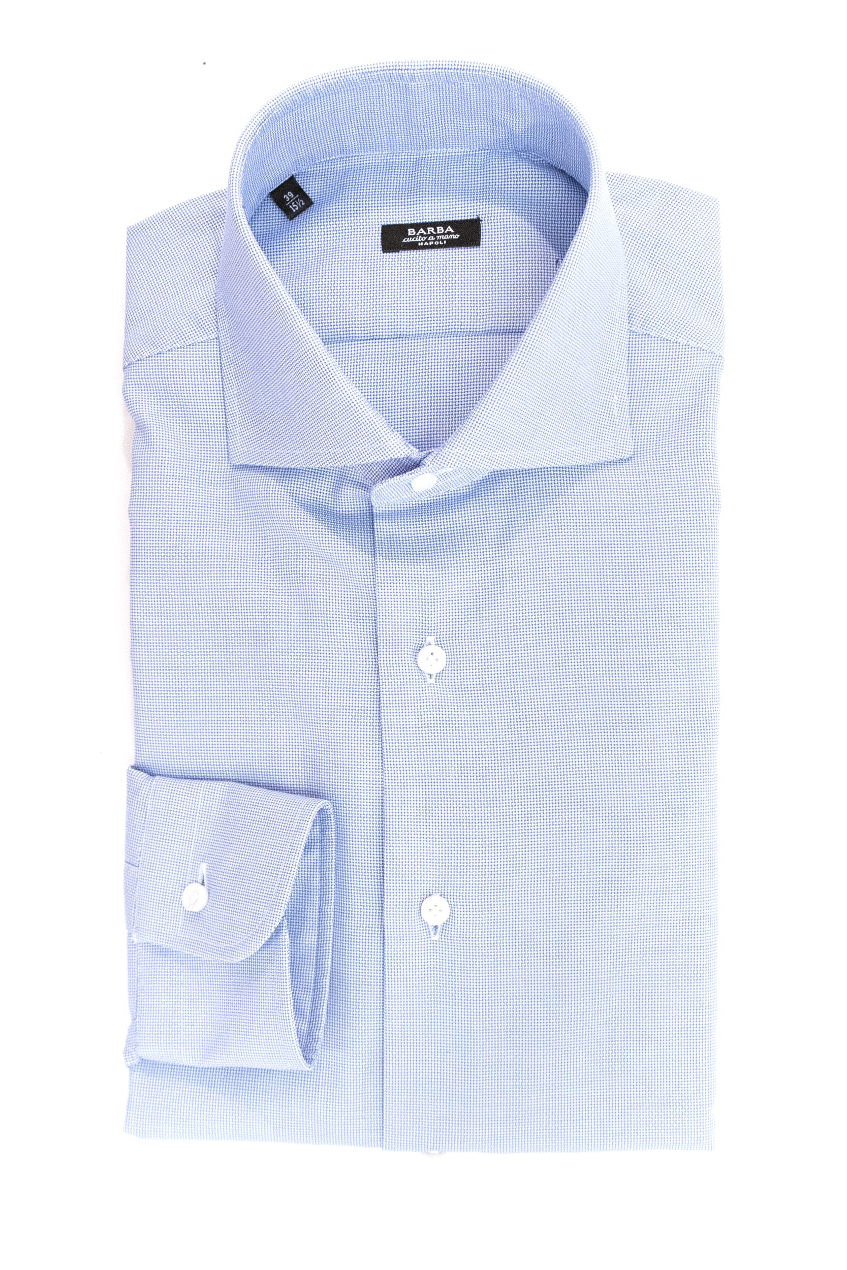 BARBA Camicia in cotone con microfantasia di colore bianco e blu