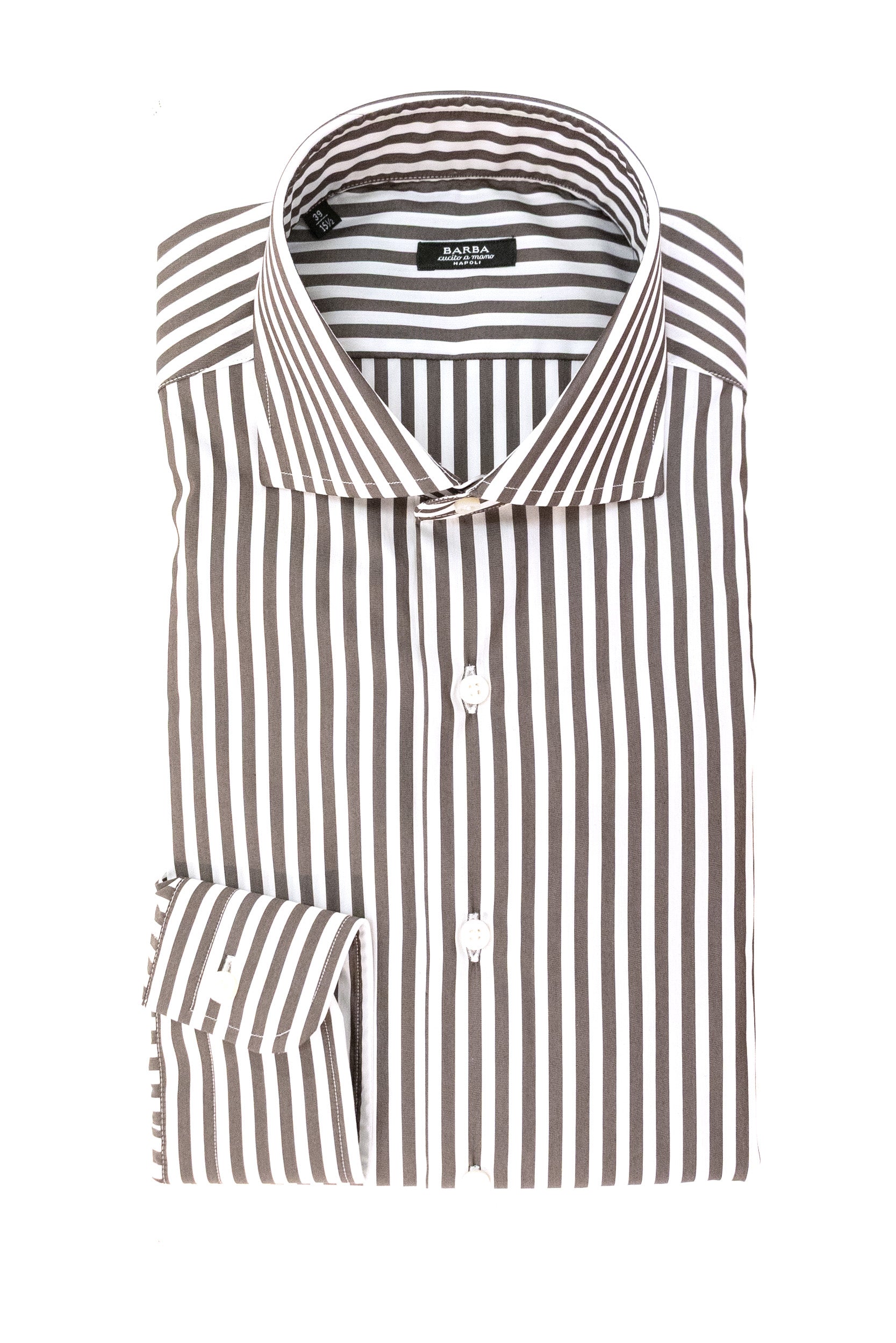 BARBA Camicia in cotone a righe di colore bianco e marrone