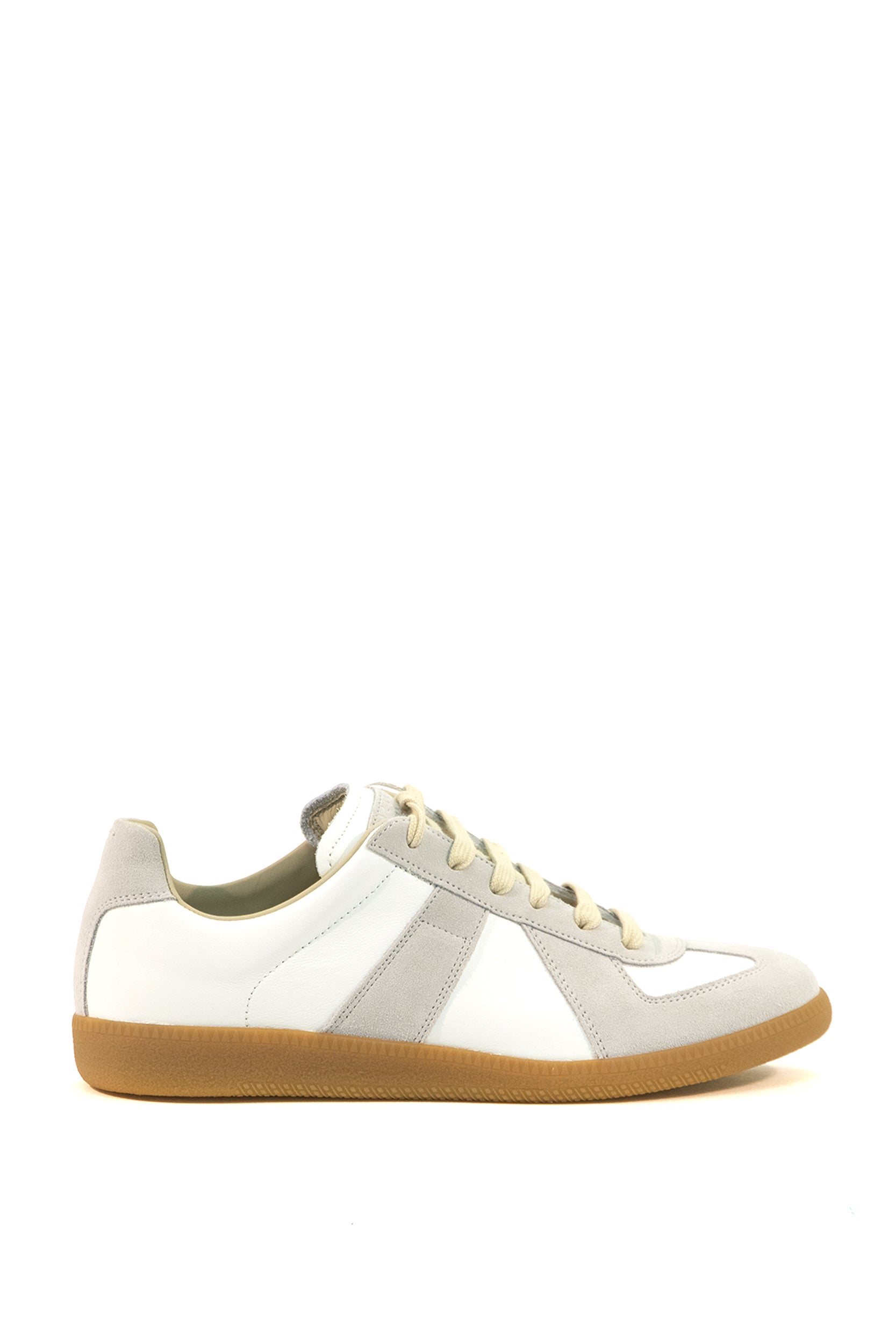 Maison Margiela Sneakers Replica in pelle liscia color bianco e suede color grigio chiaro