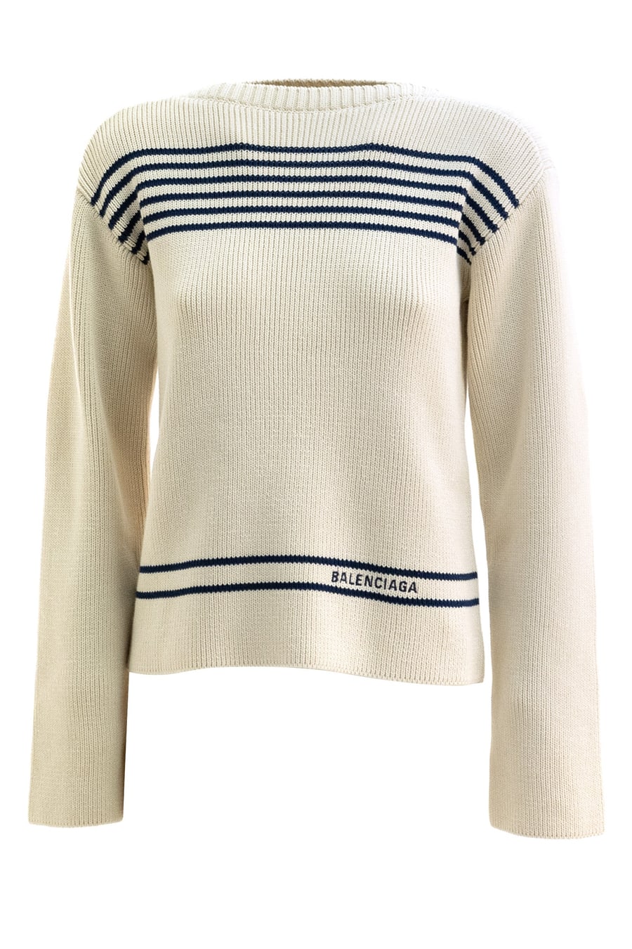 Balenciaga Pullover in cotone a coste di colore bianco e blu