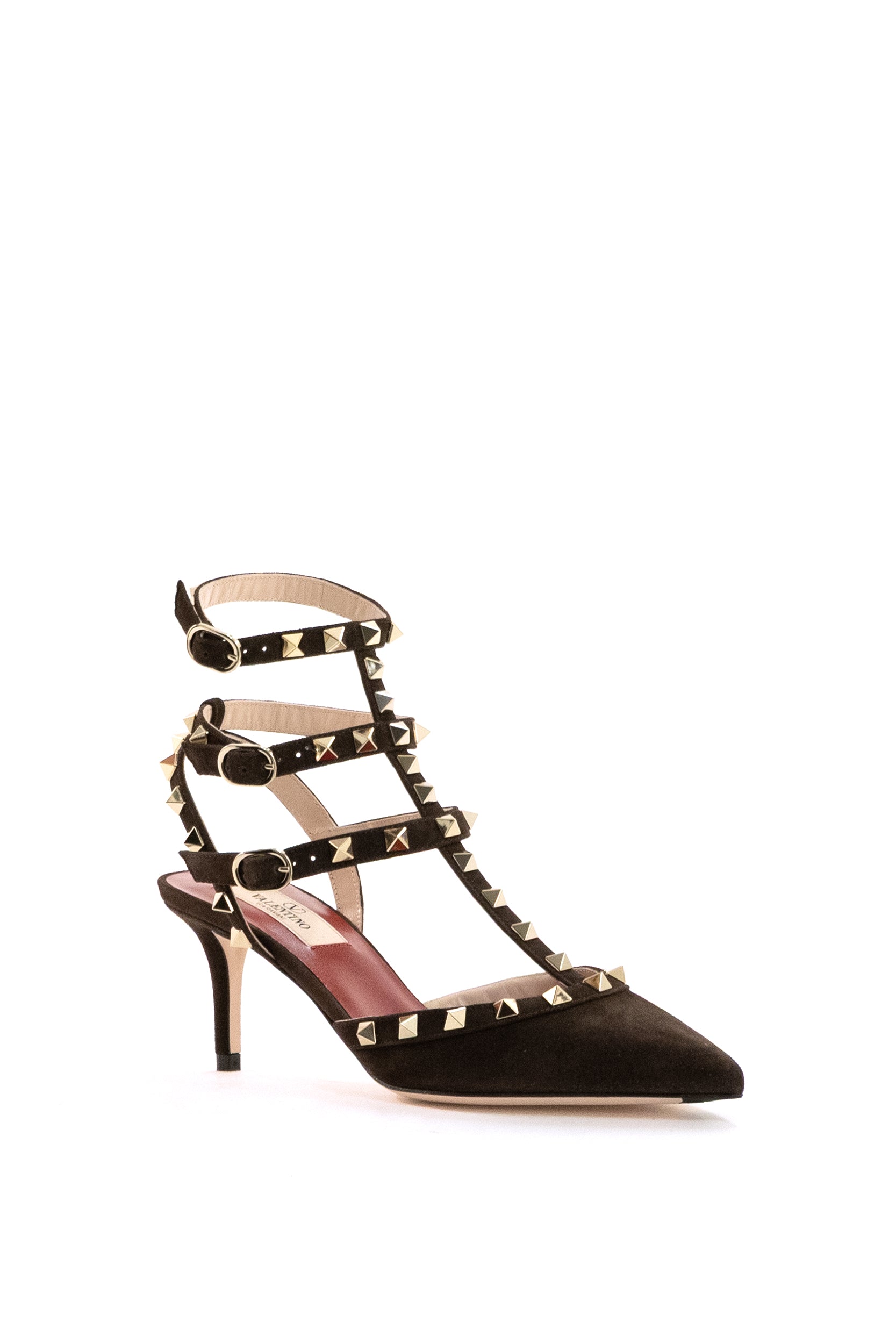 Valentino Garavani Décolleté Rockstud in suede di colore marrone, view 2