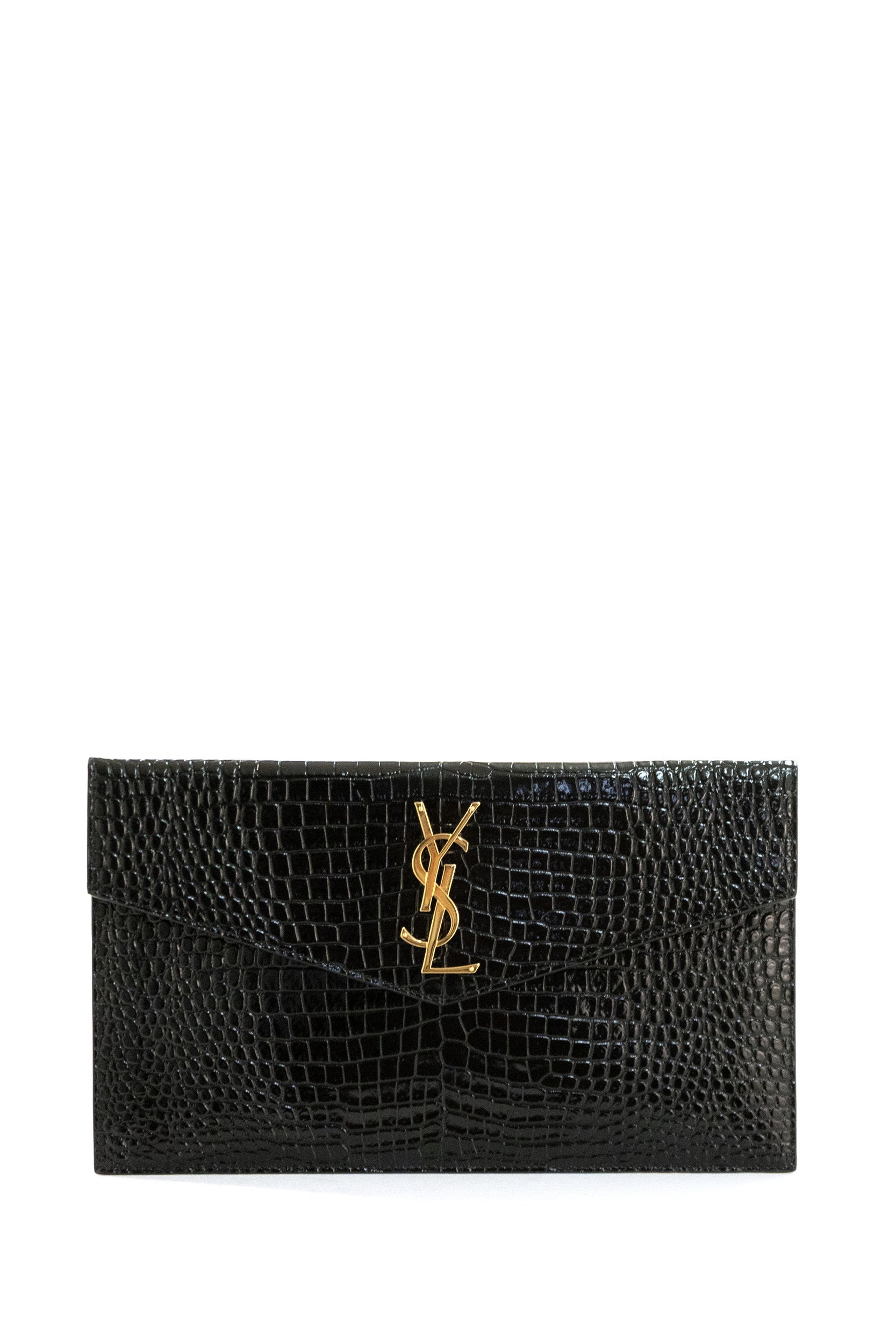 Saint Laurent Pochette Uptown in Pelle Lucida Goffrata Coccodrillo