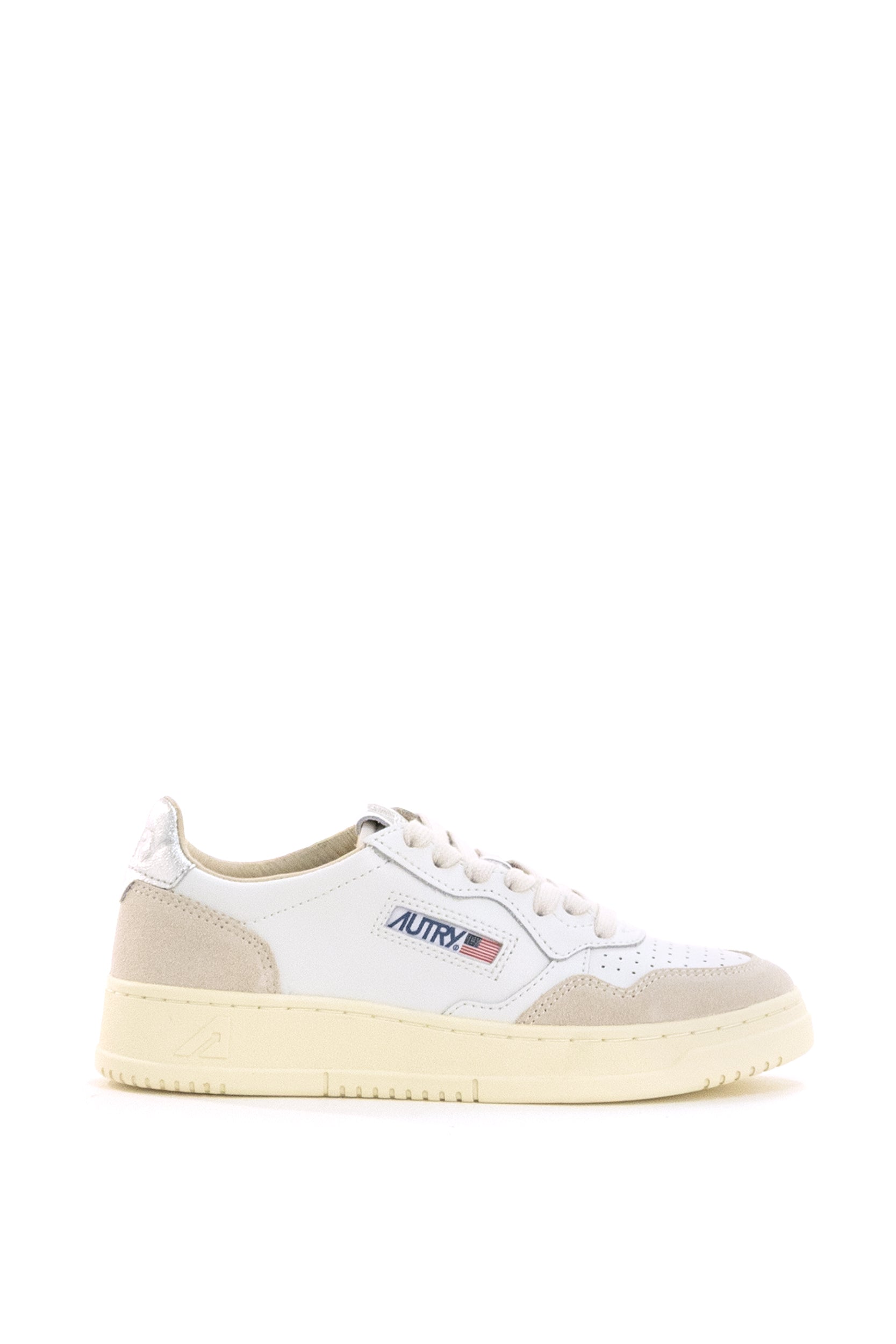 Autry Sneakers Medalist in pelle liscia color bianco e suede color grigio chiaro
