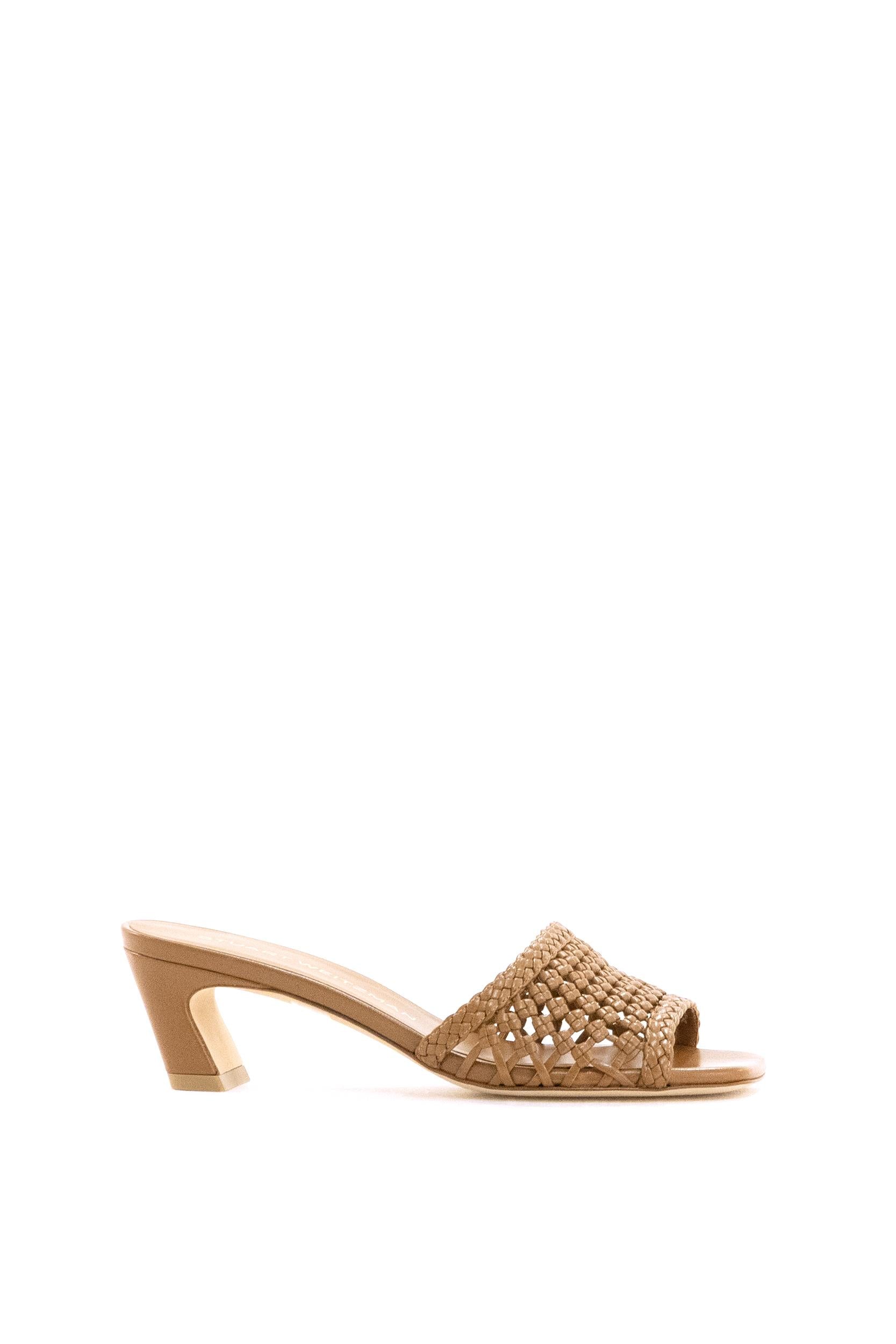 STUART WEITZMAN Sandali slide Marina in pelle intrecciata color marone