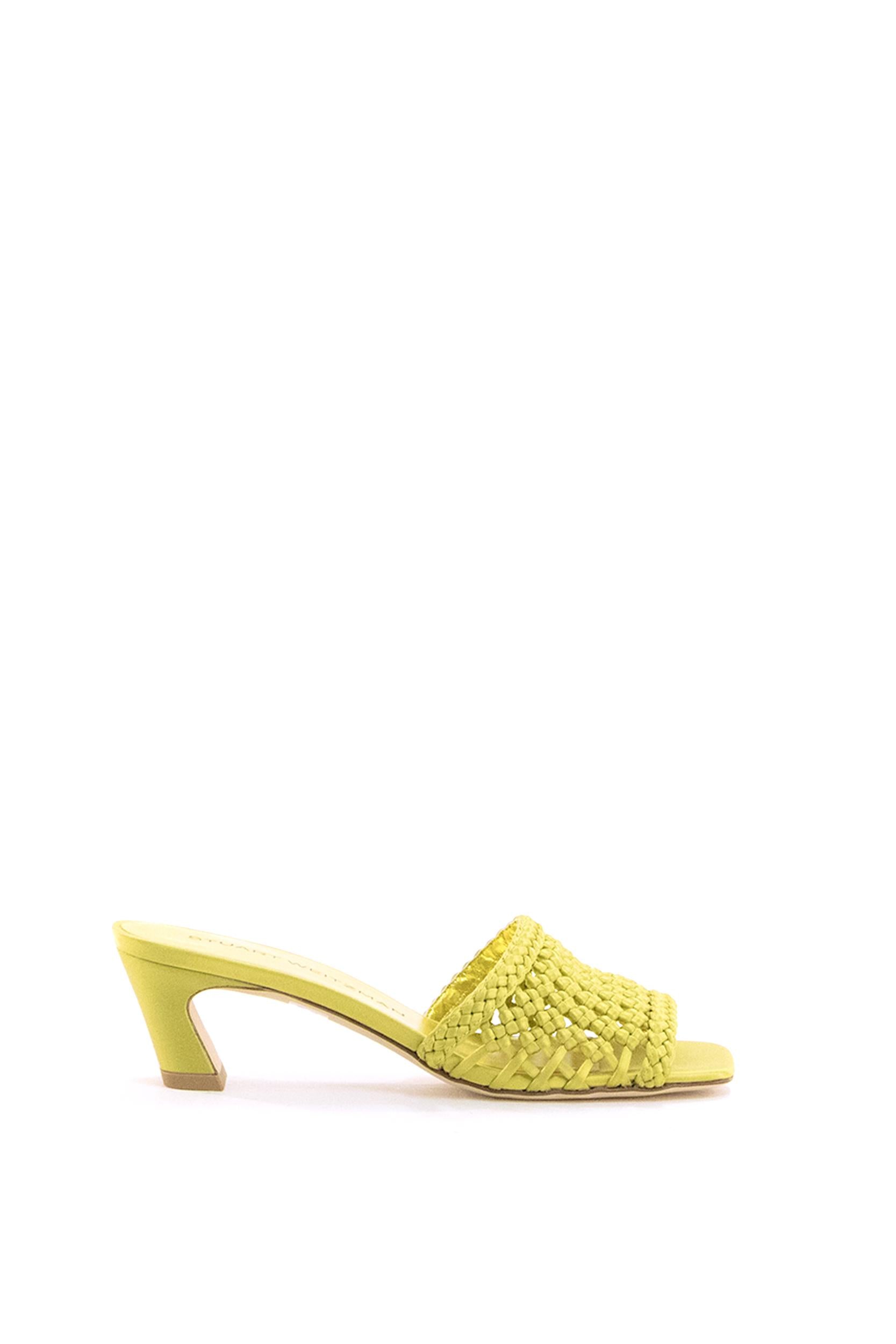 STUART WEITZMAN Sandali slide Marina in pelle intrecciata color giallo acido