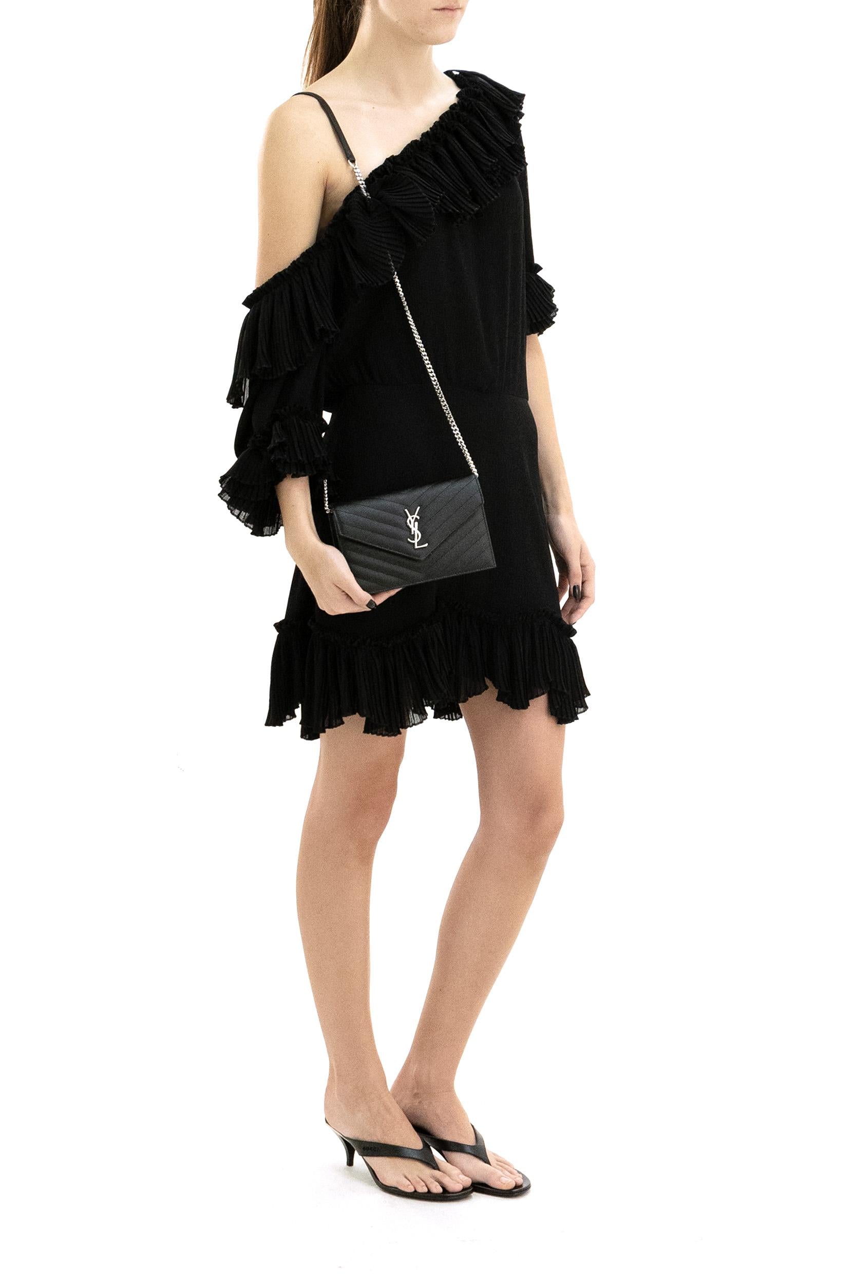 Saint Laurent Abito in mussola di crêpe di seta di colore nero, view 2